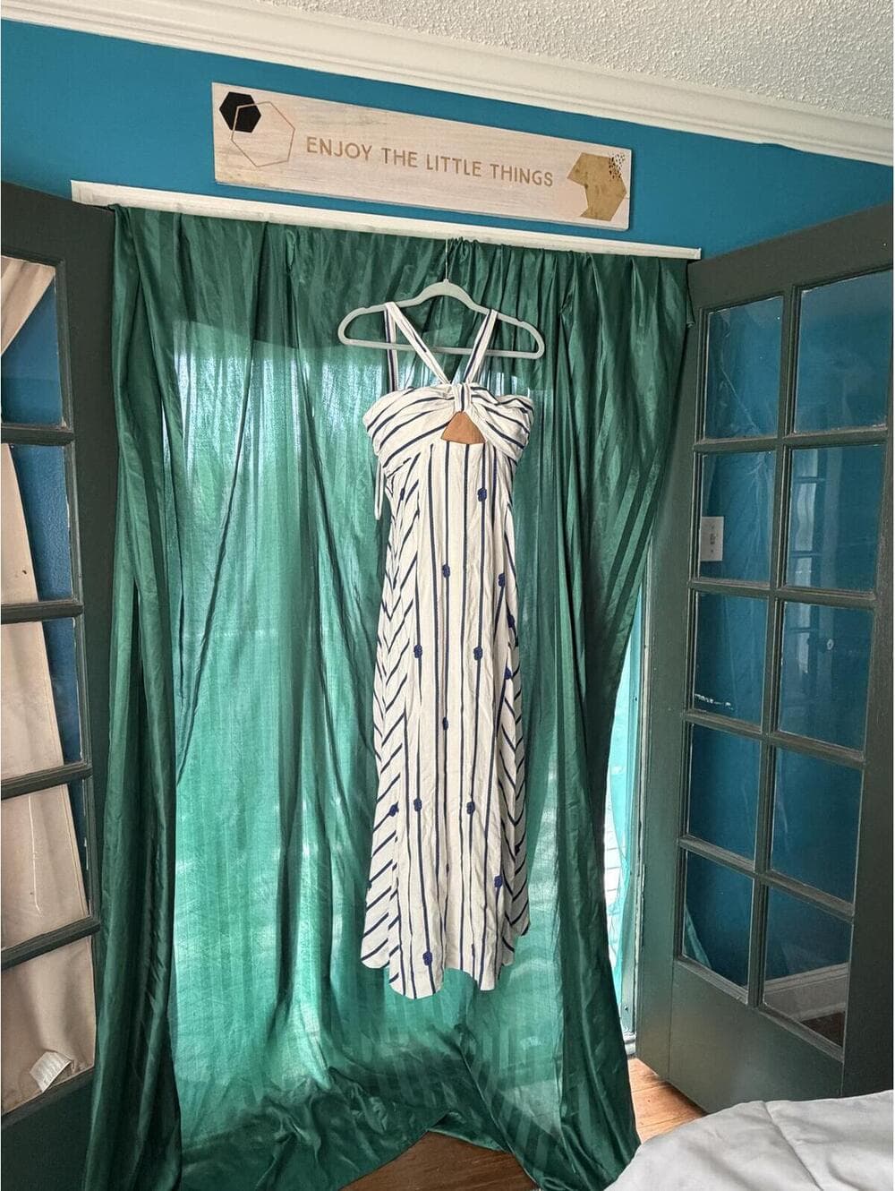 NWT Antonio Melani Striped Navy Cream Midi Knot Dress - Thumbnail 4
