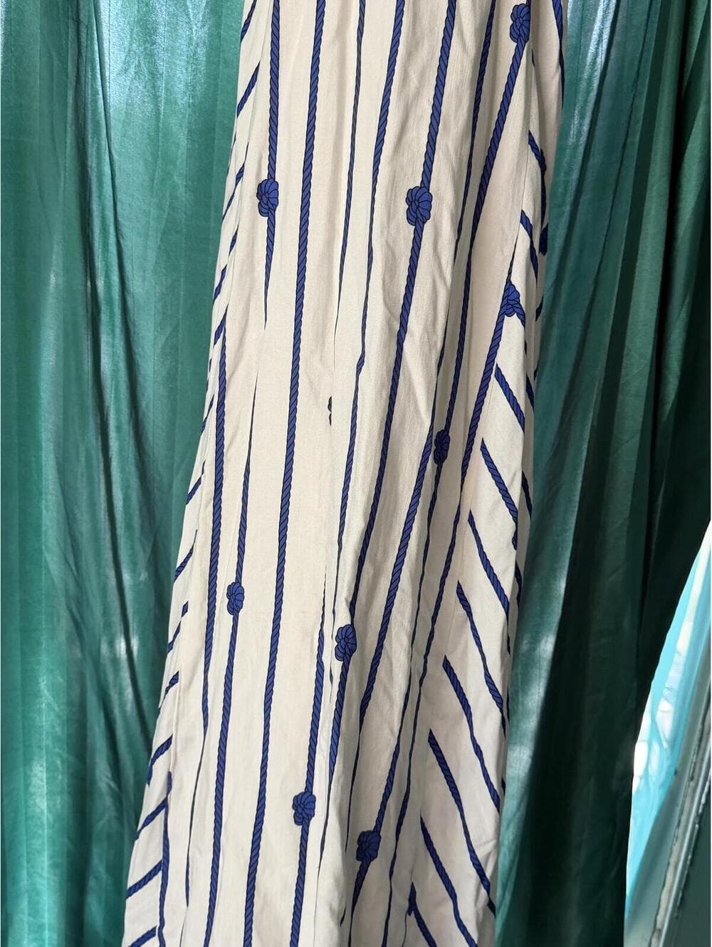 NWT Antonio Melani Striped Navy Cream Midi Knot Dress - Thumbnail 6