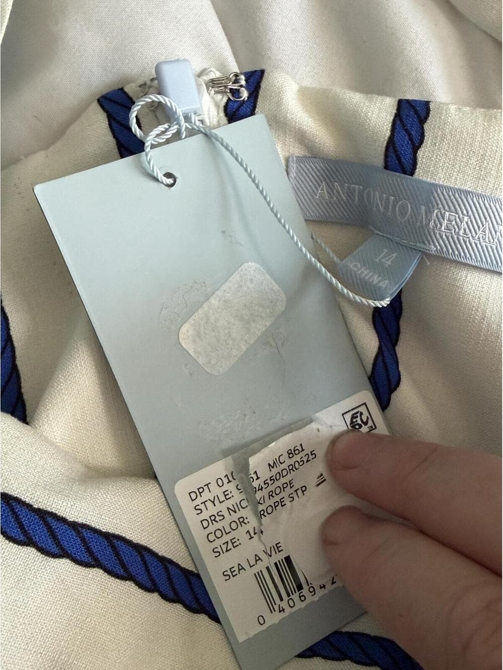 NWT Antonio Melani Striped Navy Cream Midi Knot Dress - Thumbnail 8