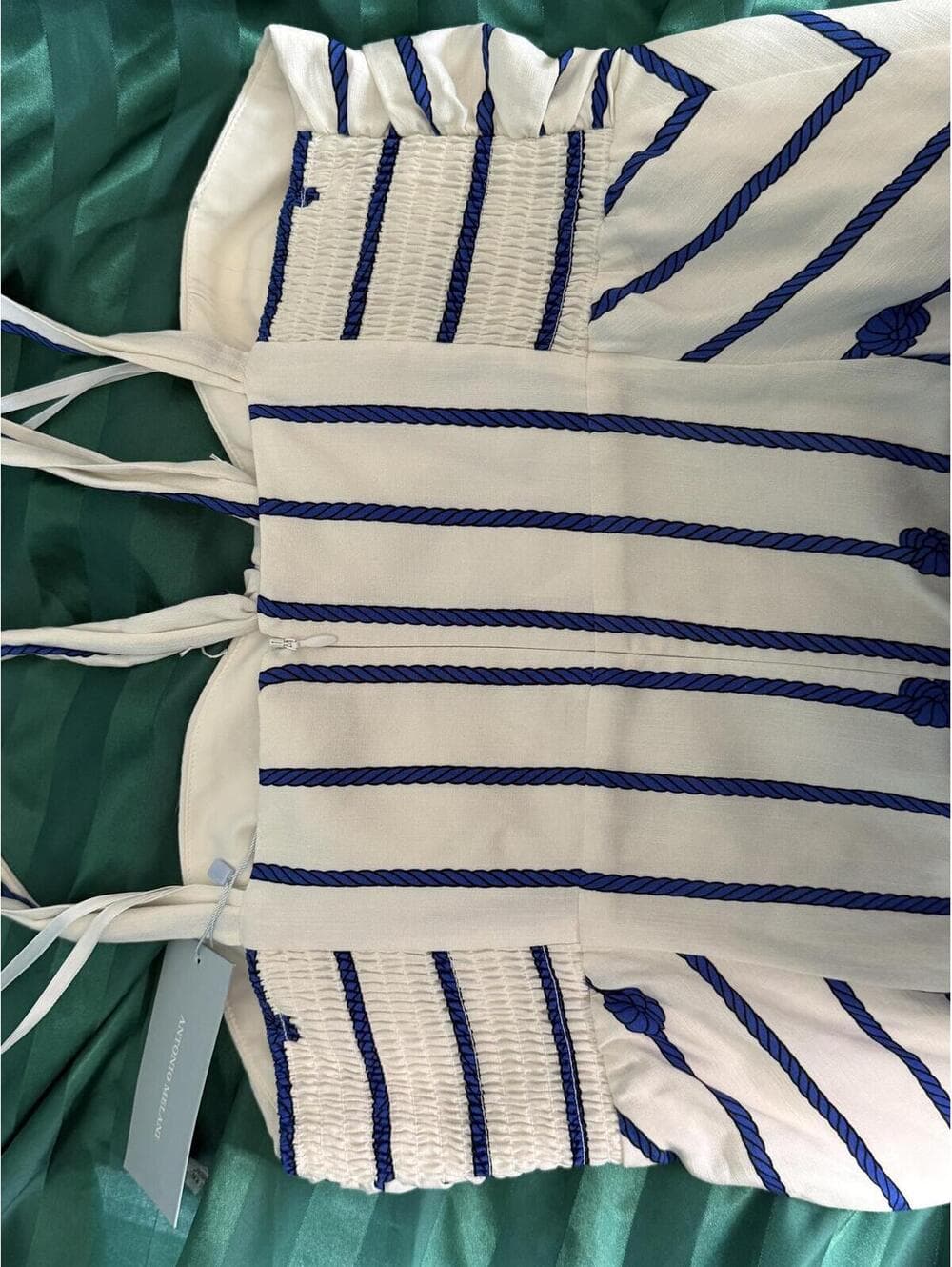 NWT Antonio Melani Striped Navy Cream Midi Knot Dress - Thumbnail 9