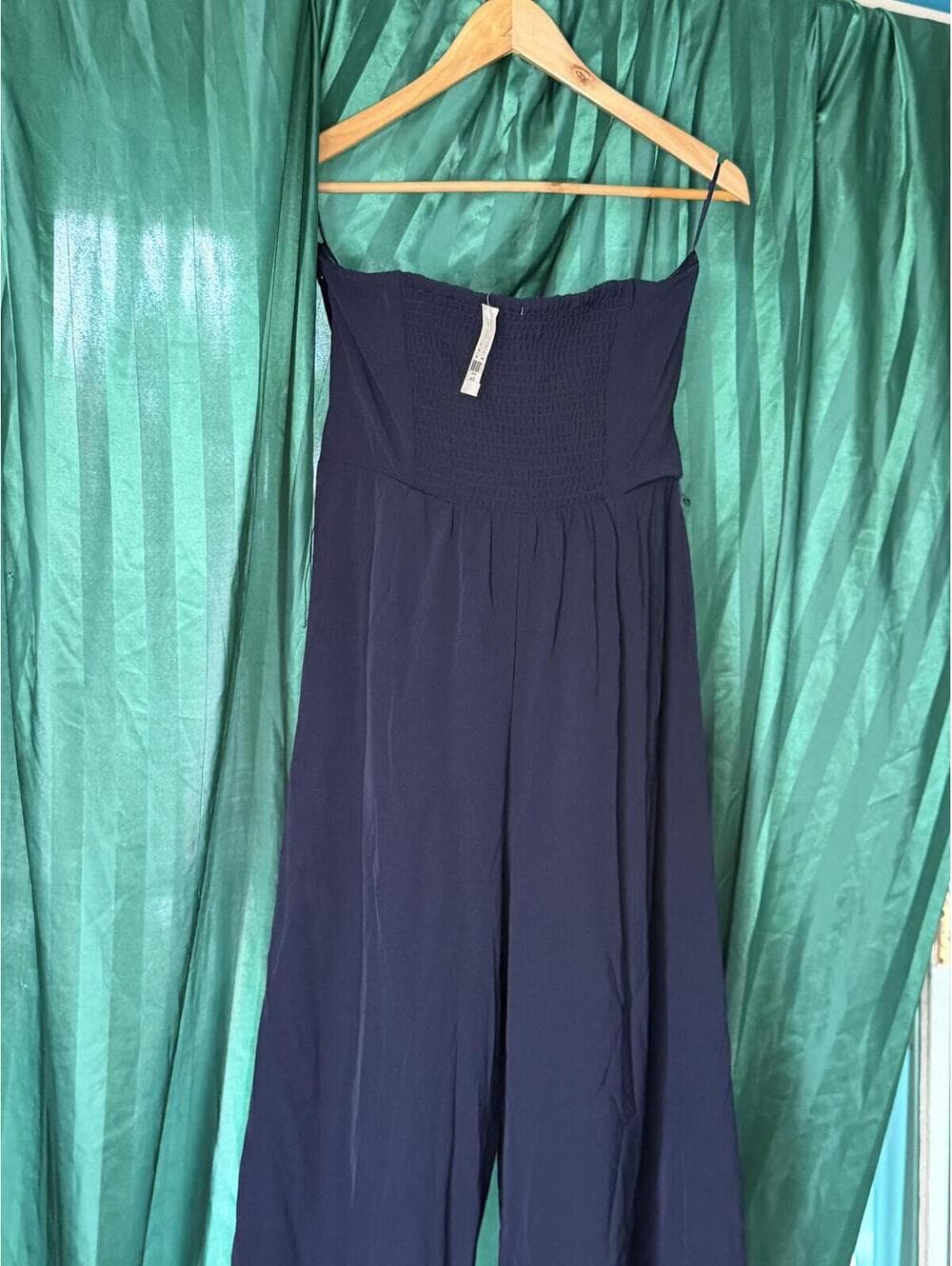 NWT New York & Company Navy Strapless Wide Leg Jumpsuit - Thumbnail 5