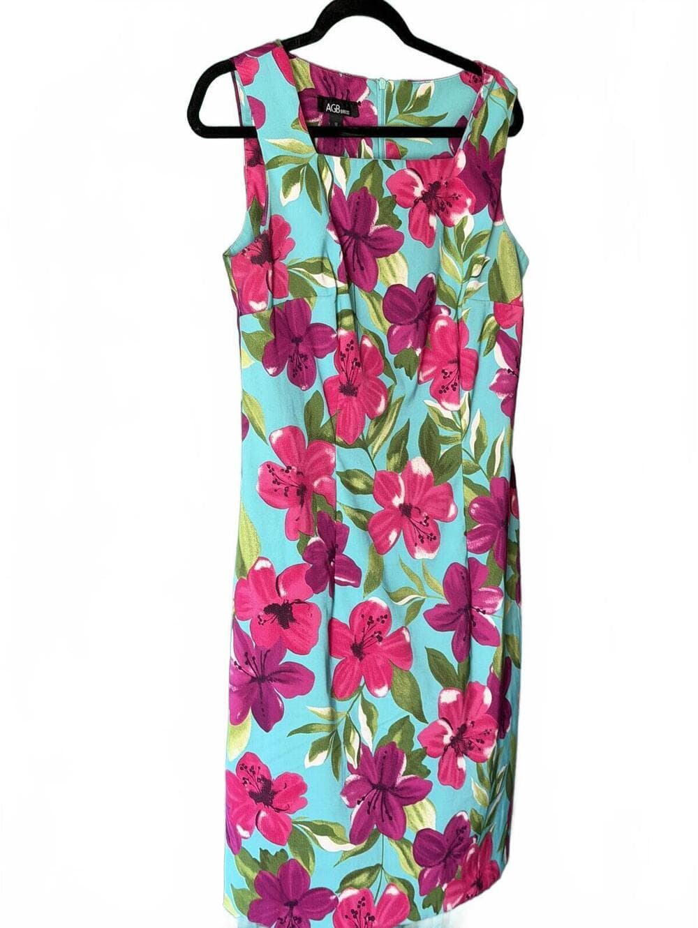 AGB Sleeveless Floral Print Sheath Dress - Aqua Blue - Thumbnail 2