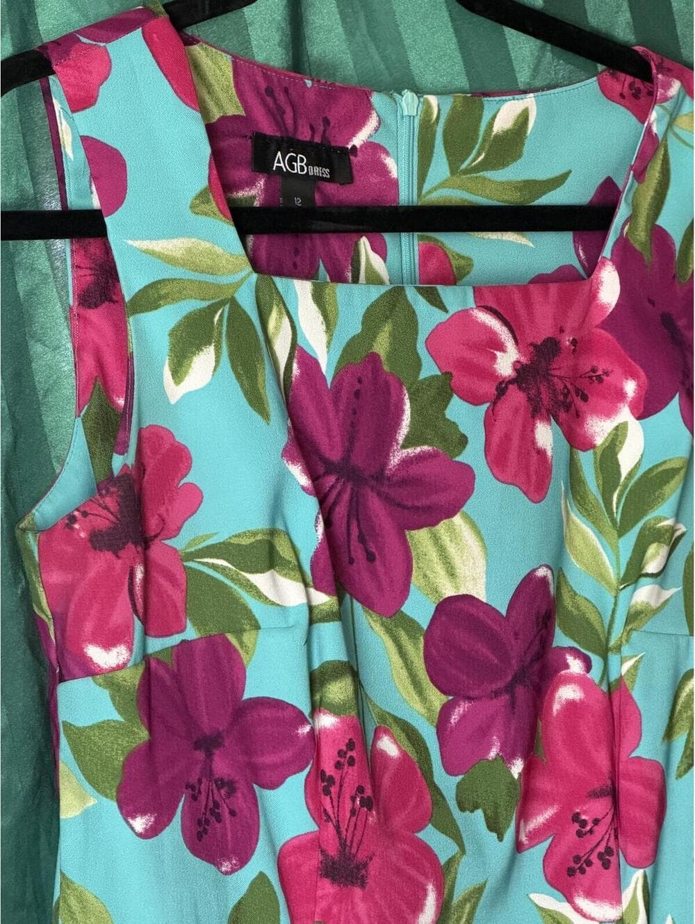 AGB Sleeveless Floral Print Sheath Dress - Aqua Blue - Thumbnail 3