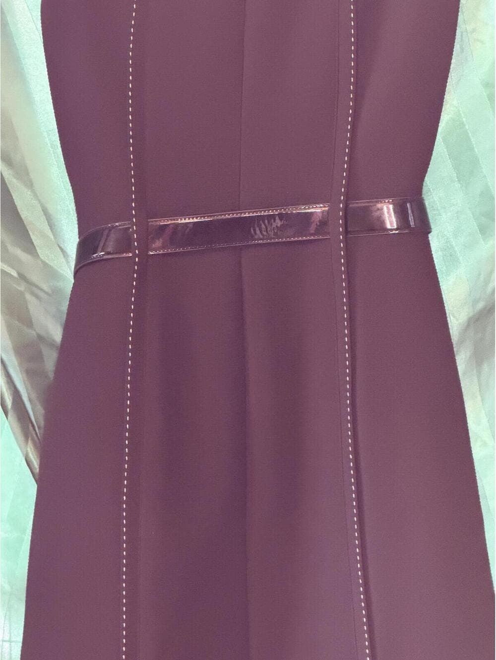 Tahari Sleeveless Black Dress with Belt and Flower Accent - Thumbnail 3