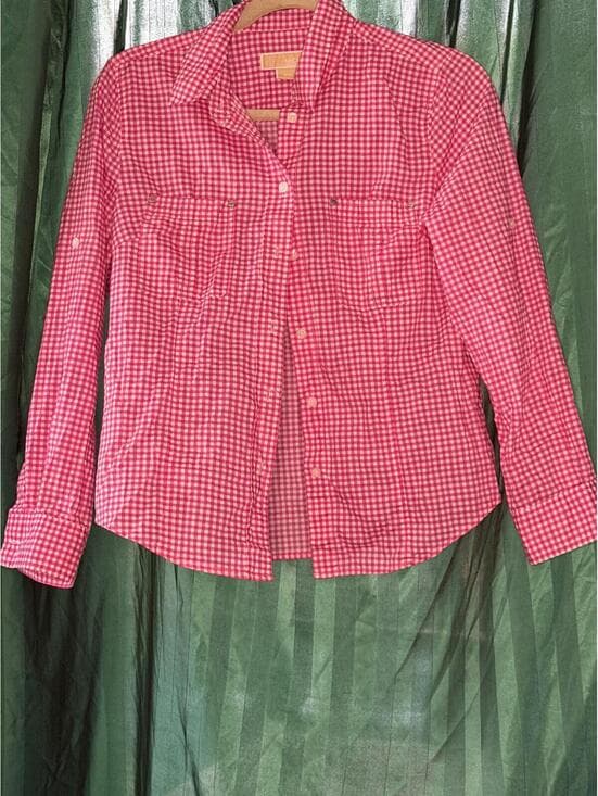 Michael Kors Plaid Gingham Long Sleeve Button-Up (Petite M)