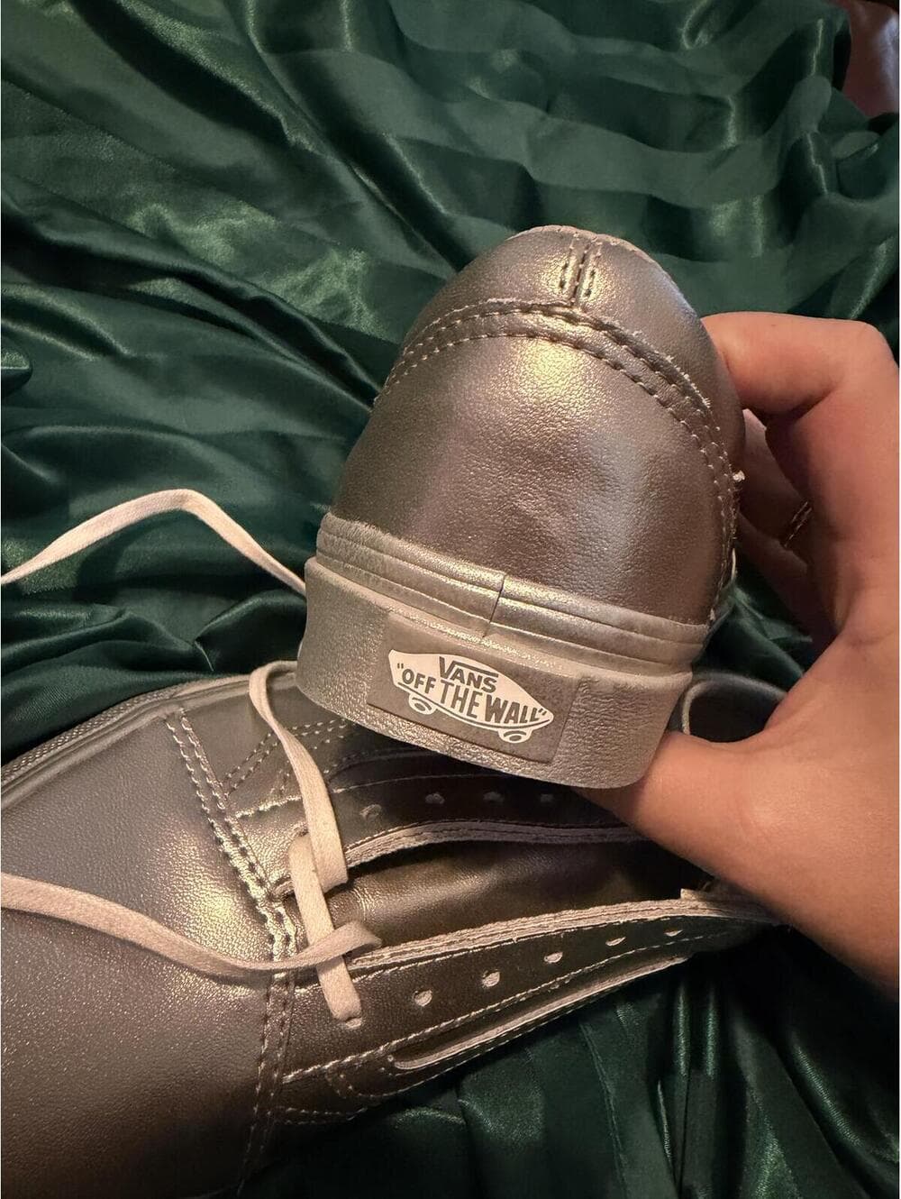 Vans Low Top Lace Up Skate Shoes Metallic Silver Sneakers - Thumbnail 5