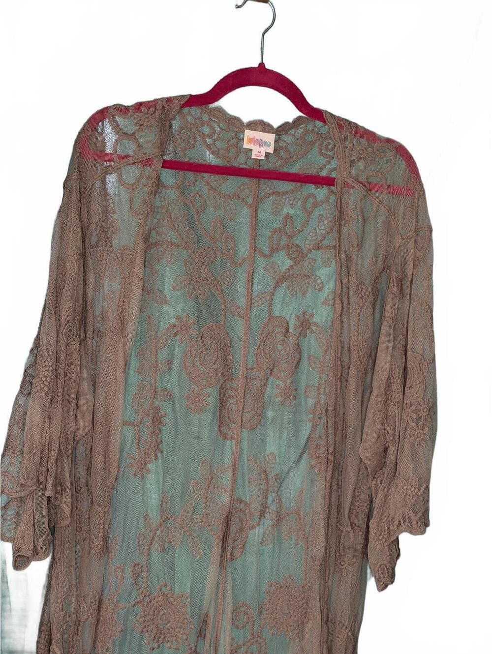 Lularoe Sheer Taupe Lace Kimono Duster - Elegant & Breezy - Thumbnail 2