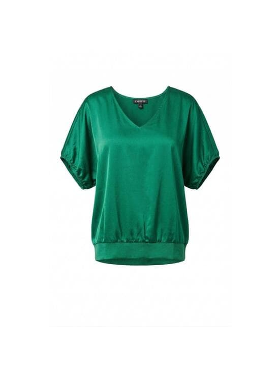 EXPRESS Satin Blouse V-Neck Dolman Sleeve Smocked Waist