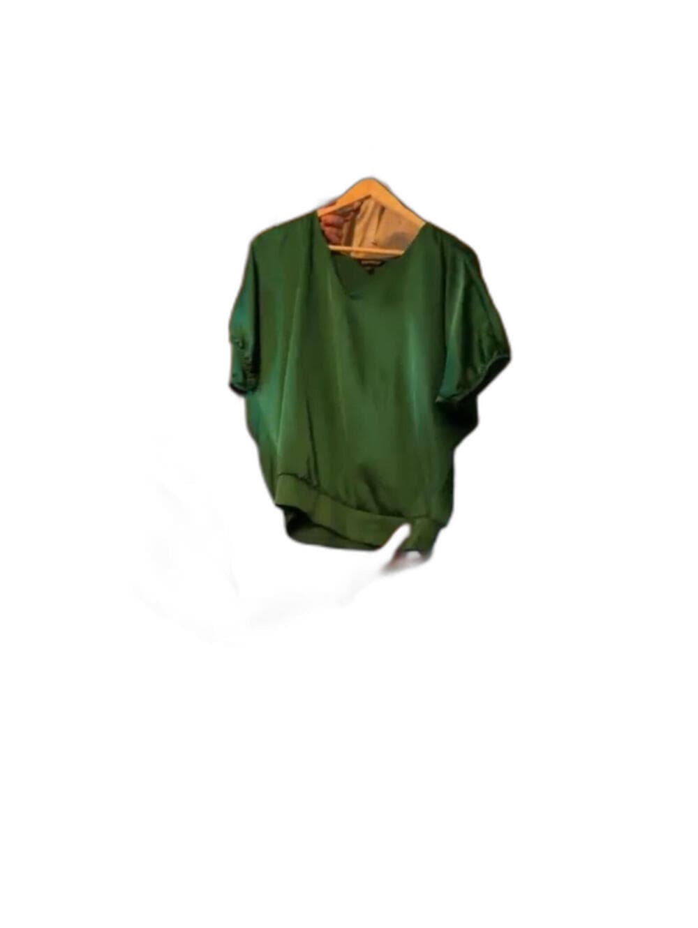 EXPRESS Satin Blouse V-Neck Dolman Sleeve Smocked Waist - Thumbnail 5
