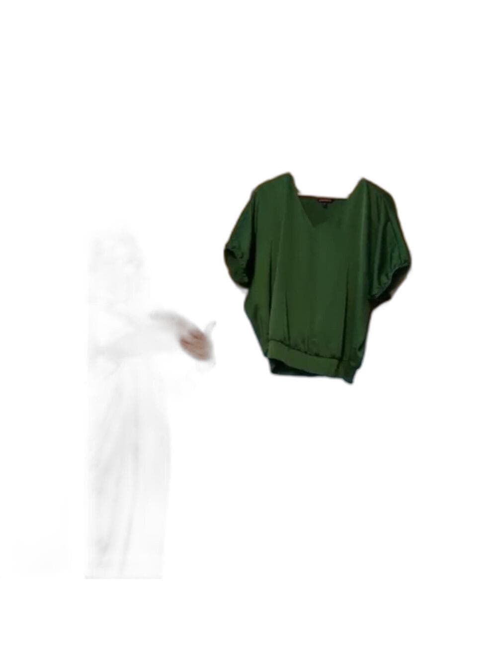 EXPRESS Satin Blouse V-Neck Dolman Sleeve Smocked Waist - Thumbnail 8