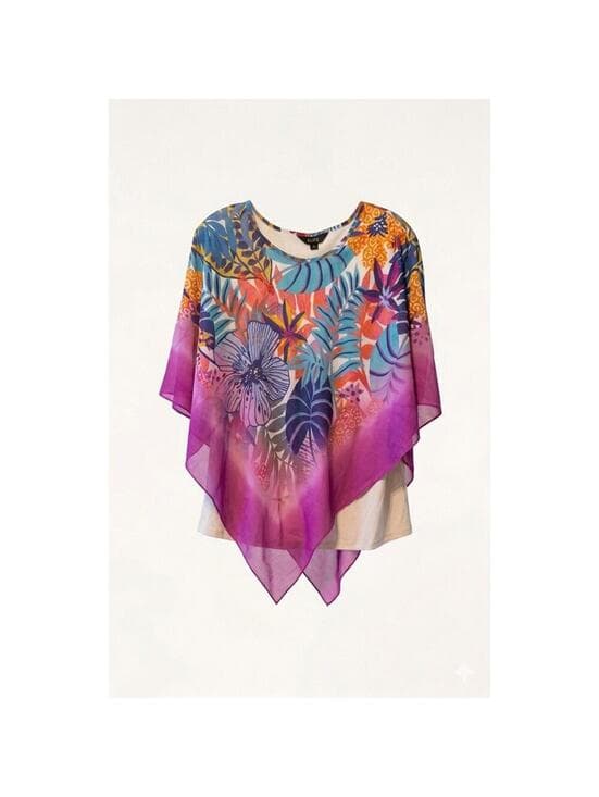 Slim Factor Slim-Sation Poncho Top Tropical Floral Layered