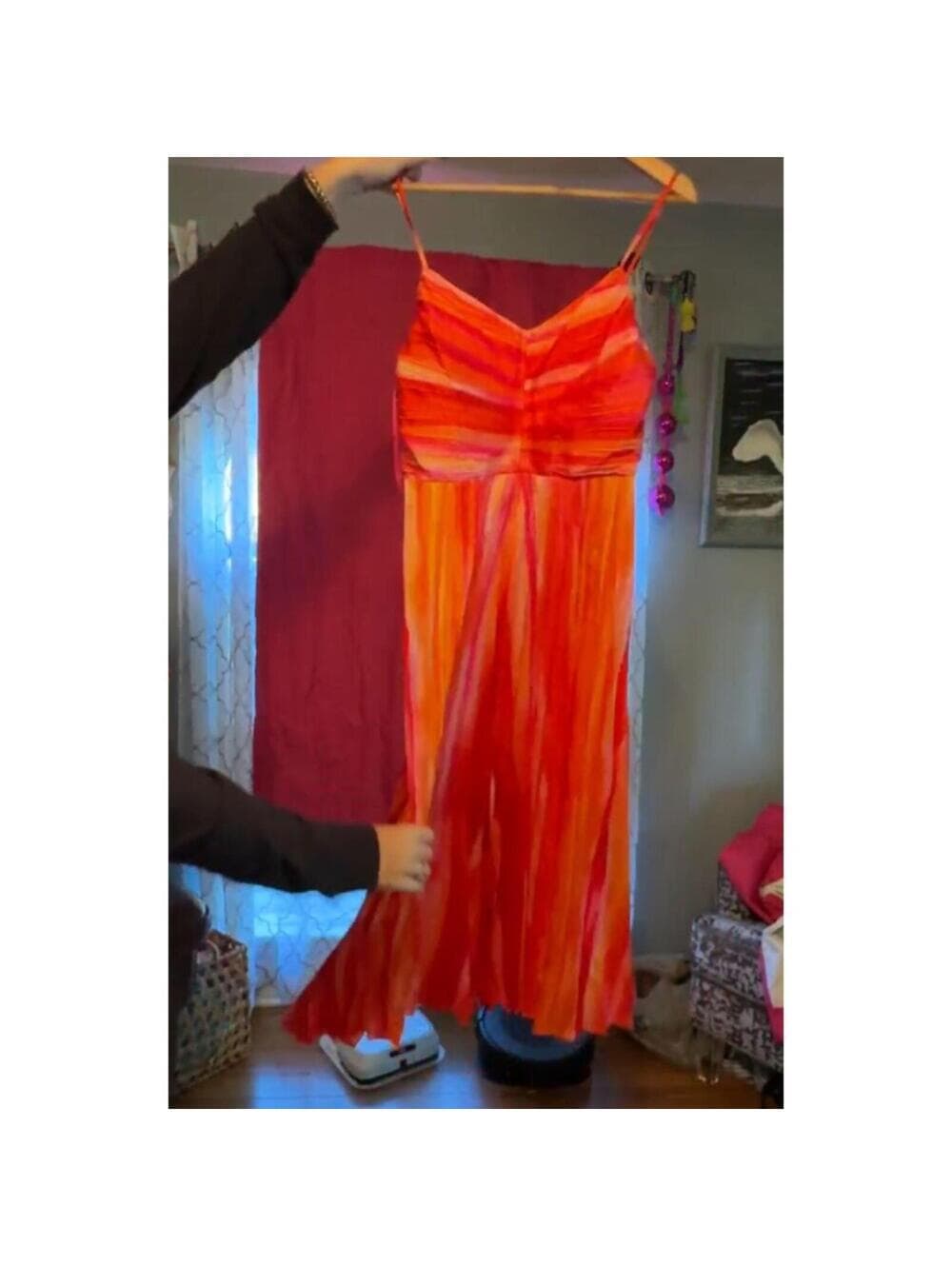 Nicole Miller Orange Maxi Dress 10 Sleeveless Smocked Resort - Thumbnail 3