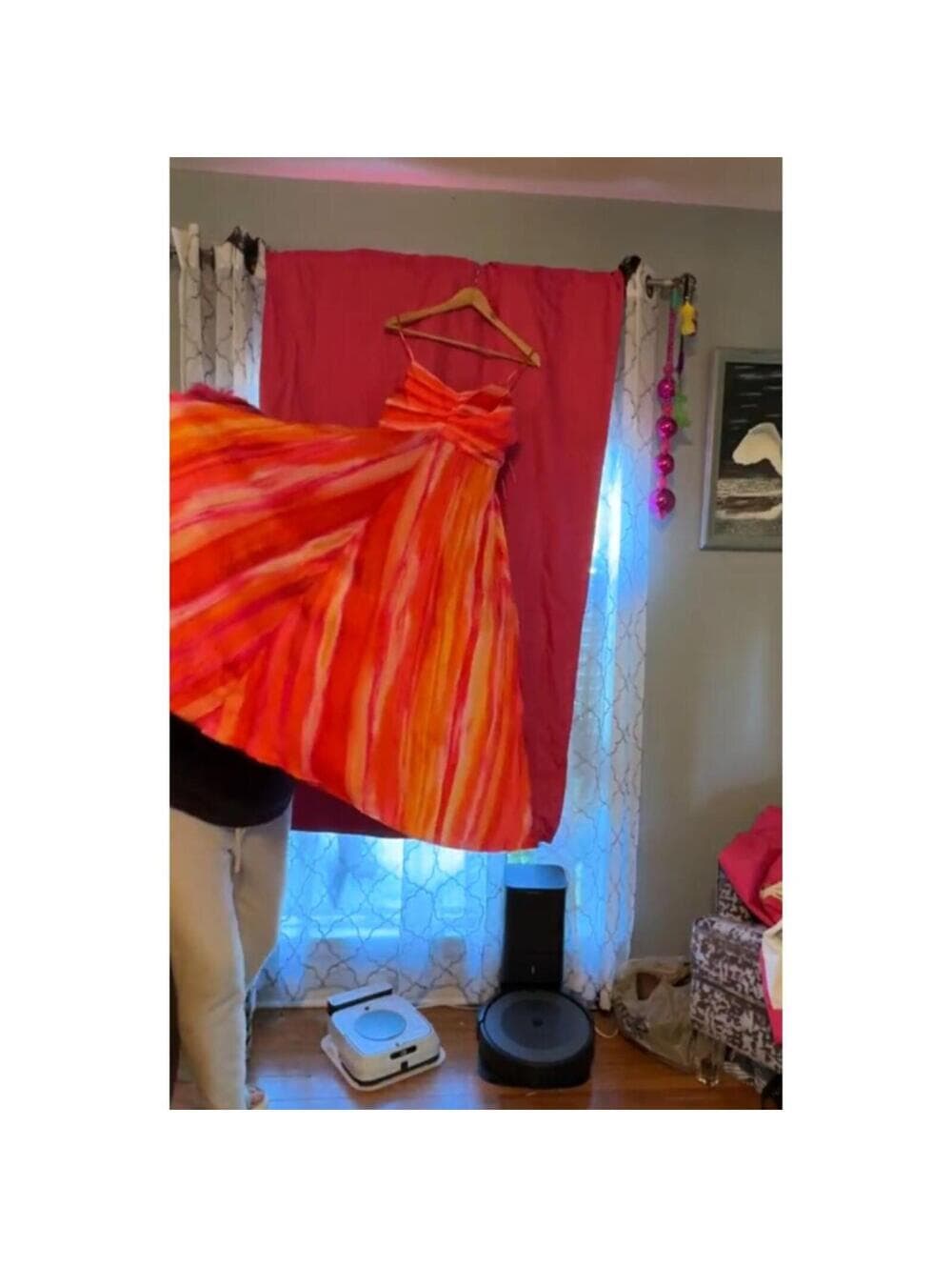 Nicole Miller Orange Maxi Dress 10 Sleeveless Smocked Resort - Thumbnail 6