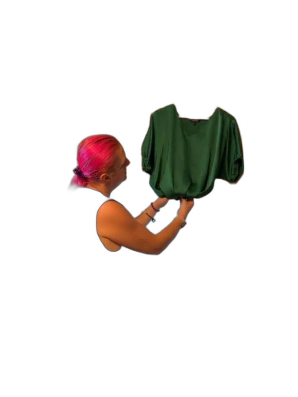 EXPRESS Satin Blouse V-Neck Dolman Sleeve Smocked Waist - Thumbnail 9