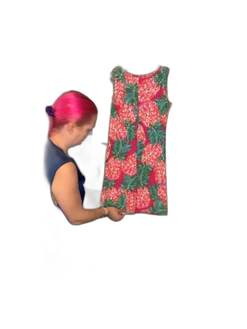 Ronni Nicole Sleeveless Shift Dress Vibrant Pink Pineapple - Thumbnail 7