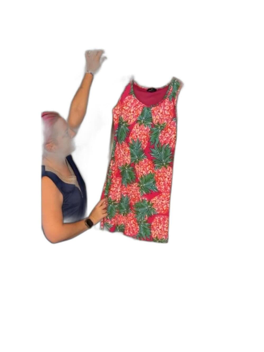 Ronni Nicole Sleeveless Shift Dress Vibrant Pink Pineapple - Thumbnail 10