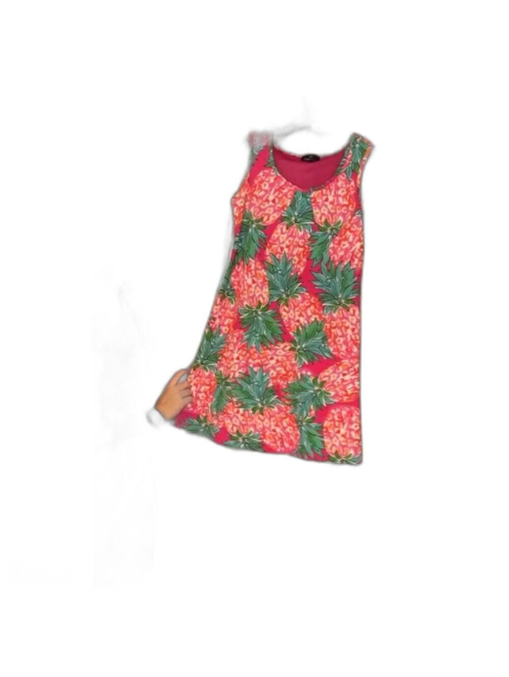 Ronni Nicole Sleeveless Shift Dress Vibrant Pink Pineapple - Thumbnail 9