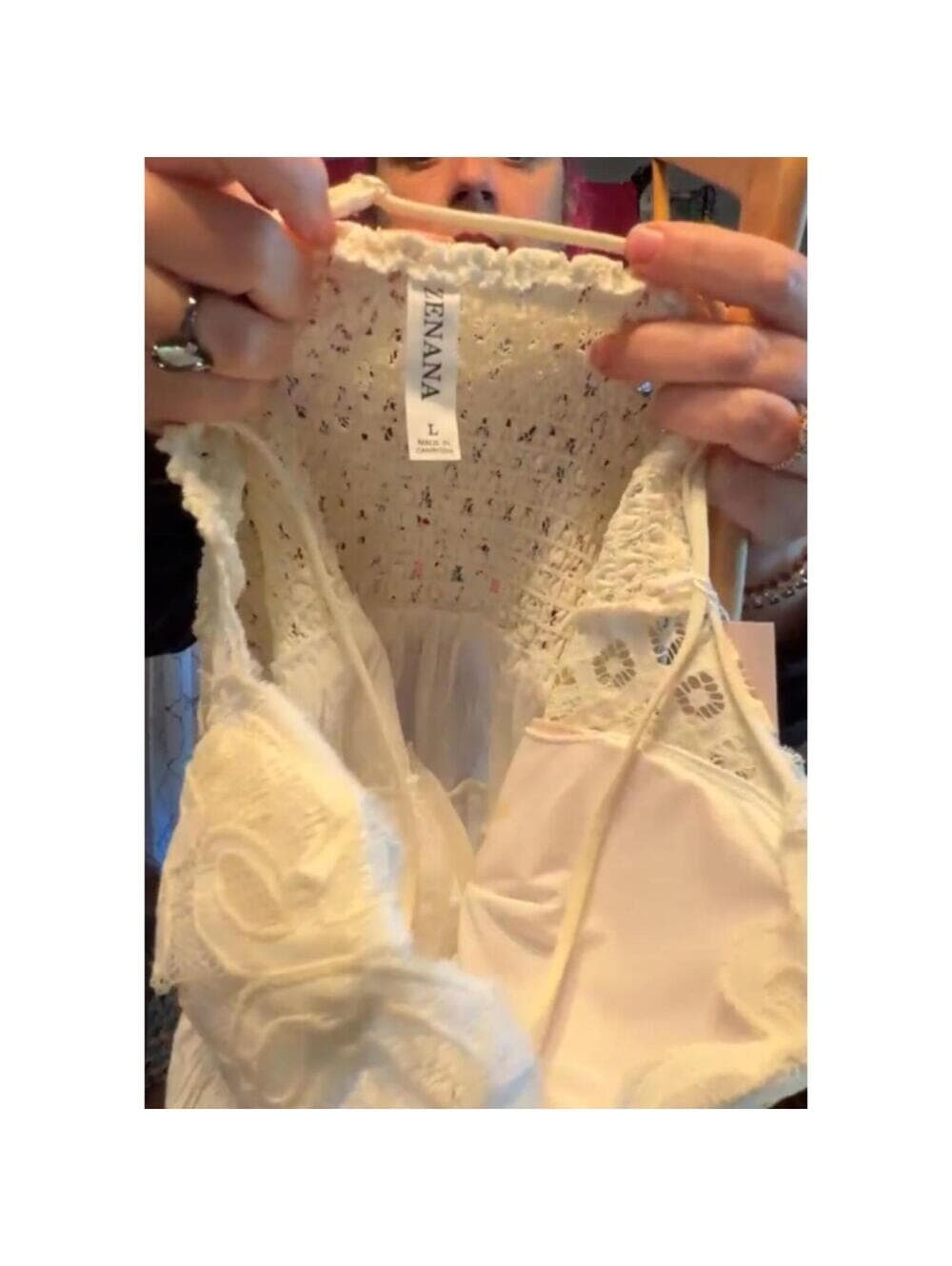 NWT Zenana White Lace Trim Ruffle Cami Tank Top Layered - Thumbnail 7