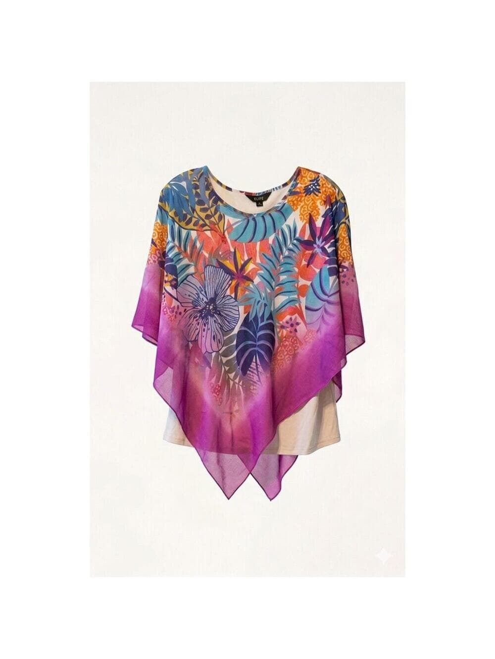 Slim Factor Slim-Sation Poncho Top Tropical Floral Layered - Thumbnail 2