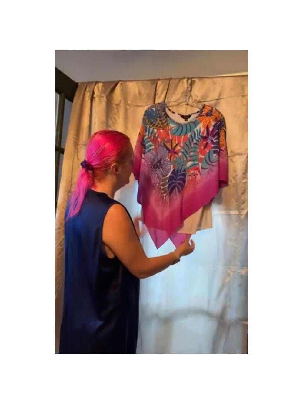 Slim Factor Slim-Sation Poncho Top Tropical Floral Layered - Thumbnail 5