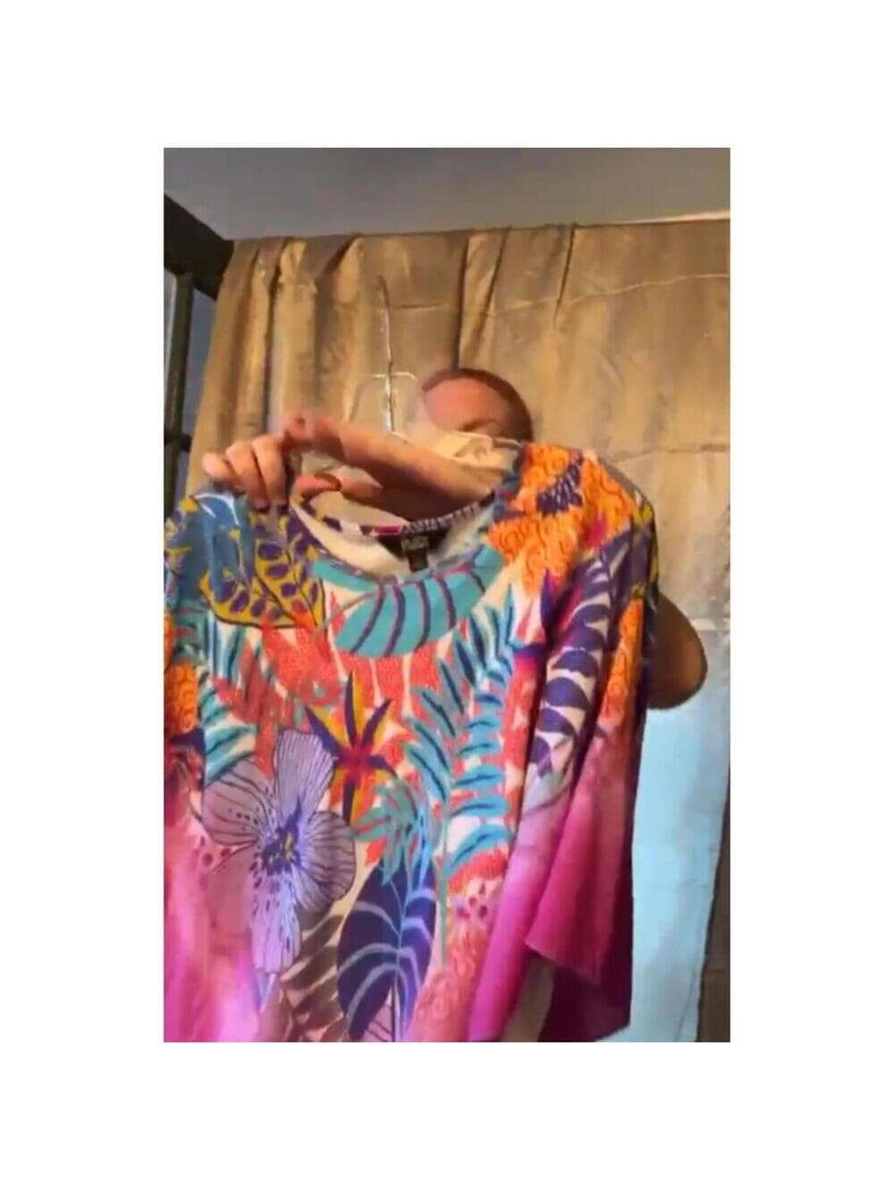 Slim Factor Slim-Sation Poncho Top Tropical Floral Layered - Thumbnail 6
