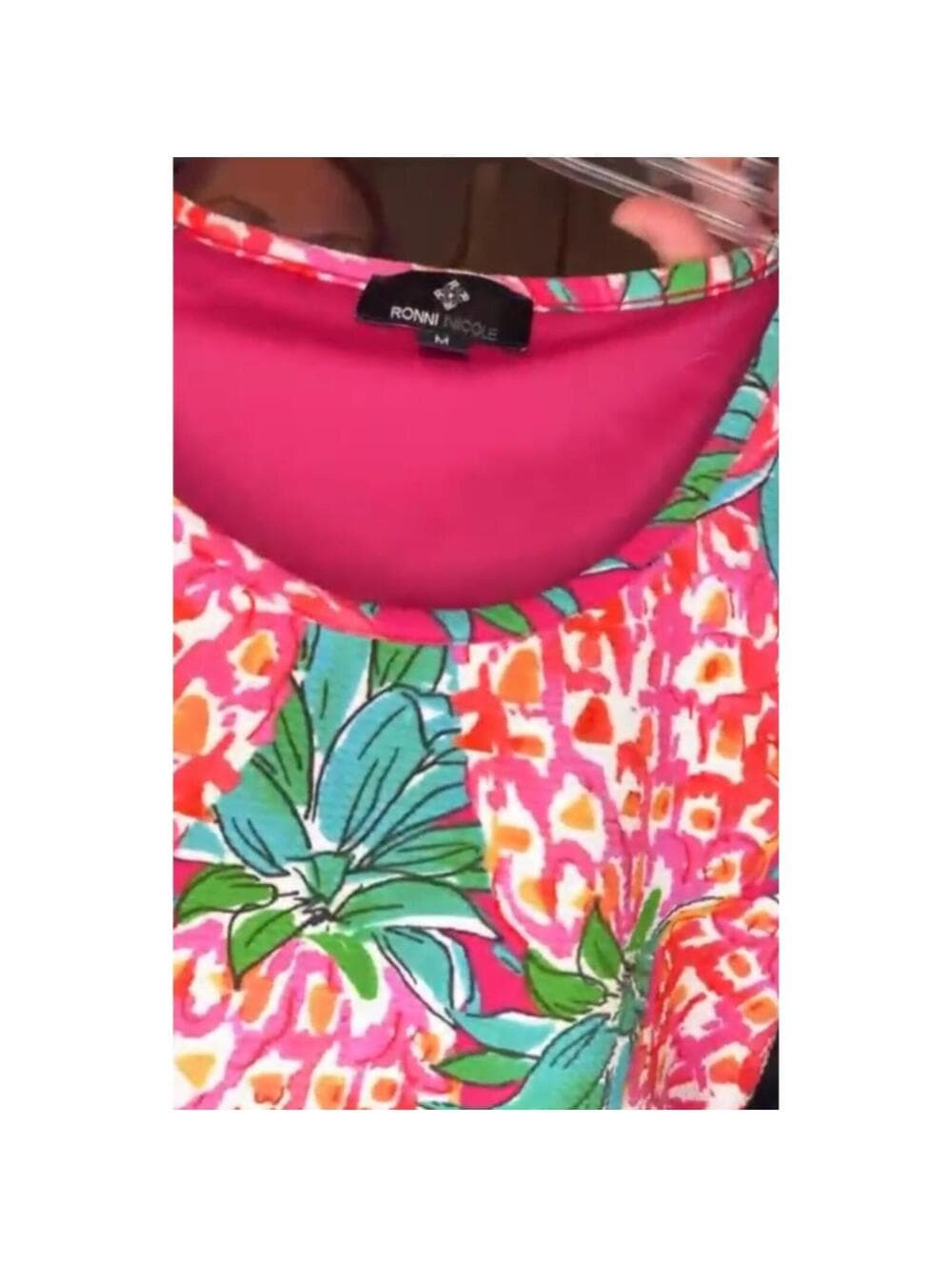 Ronni Nicole Sleeveless Shift Dress Vibrant Pink Pineapple - Thumbnail 8
