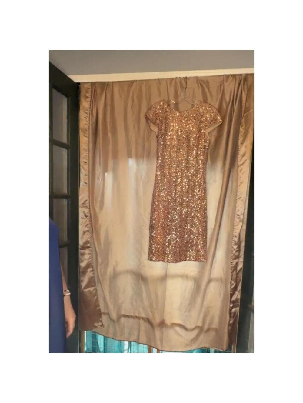 Belle Badgley Mischka Sequin Dress Cowl Back Cap Sleeve - Thumbnail 4