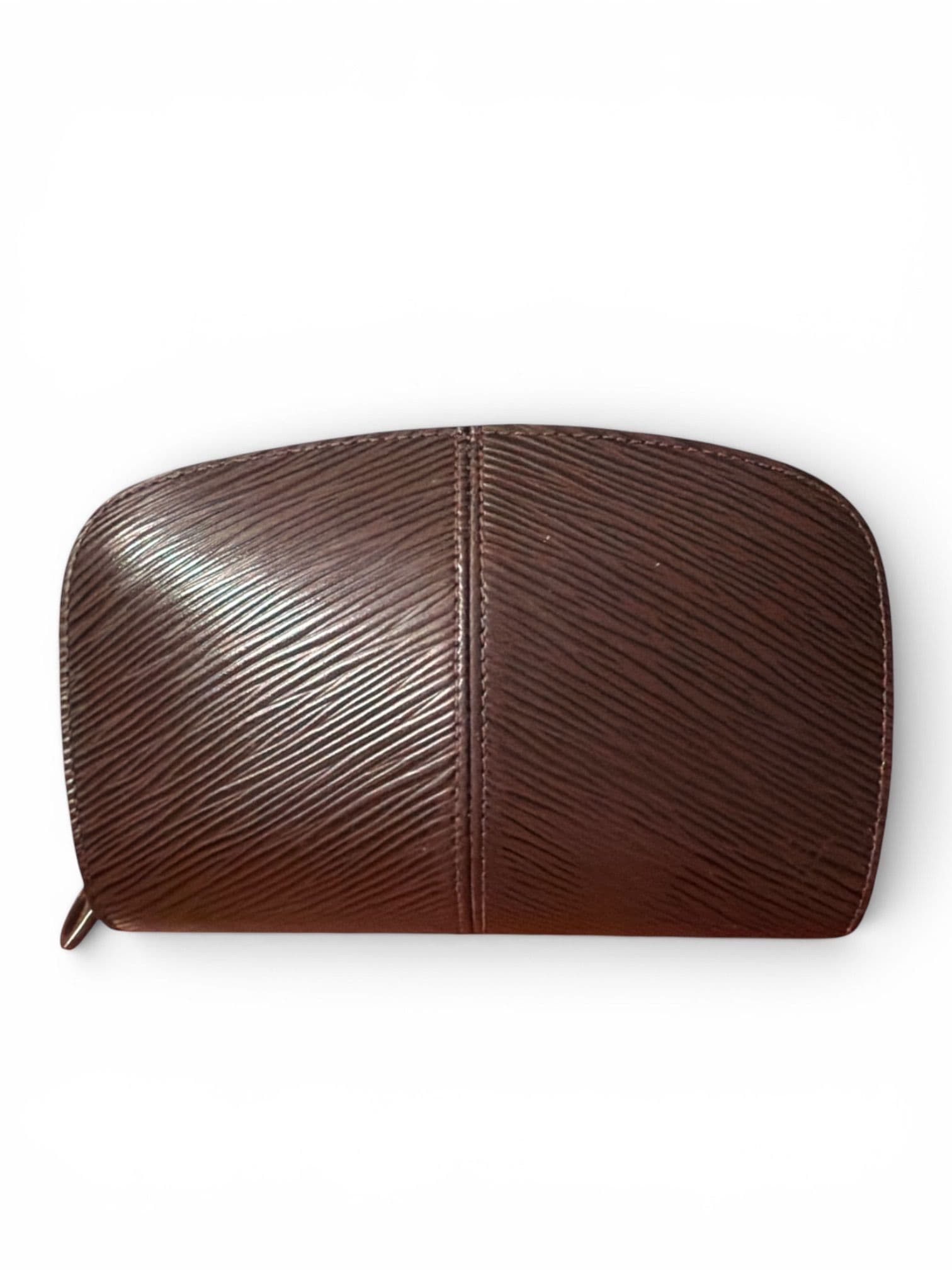 474. Louis Vuitton Epi Leather Cosmetic Pouch Brown Zip Around Makeup Case Made in France