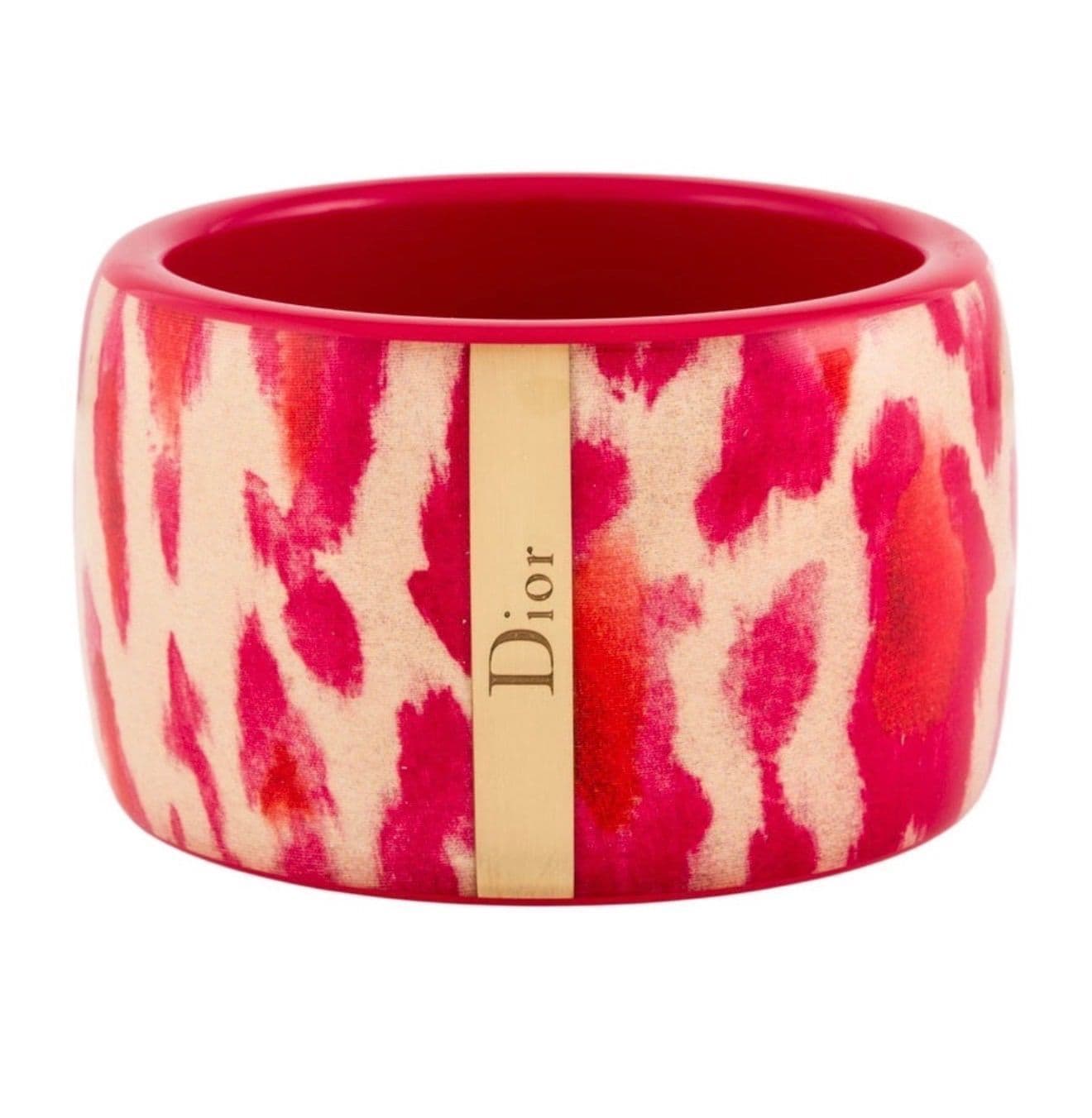 006. Christian Dior Vintage Leopard Resin Wide Bangle Bracelet Orange and Ivory