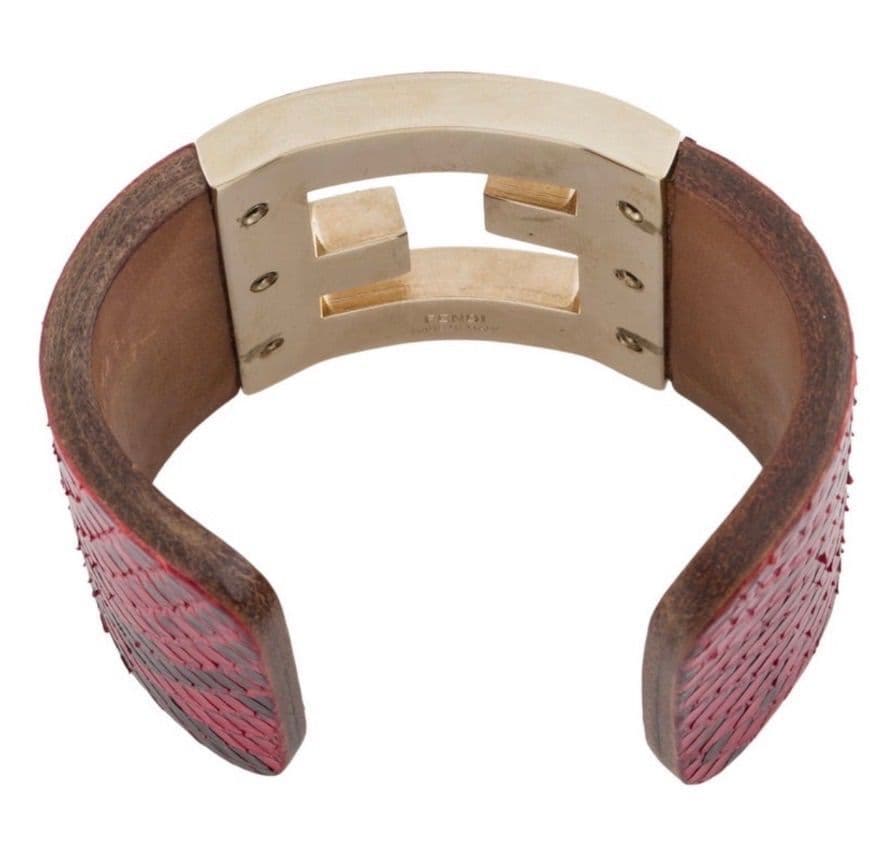 003. Fendi FF Logo Red and Black Snakeskin Cuff Bracelet - Thumbnail 3