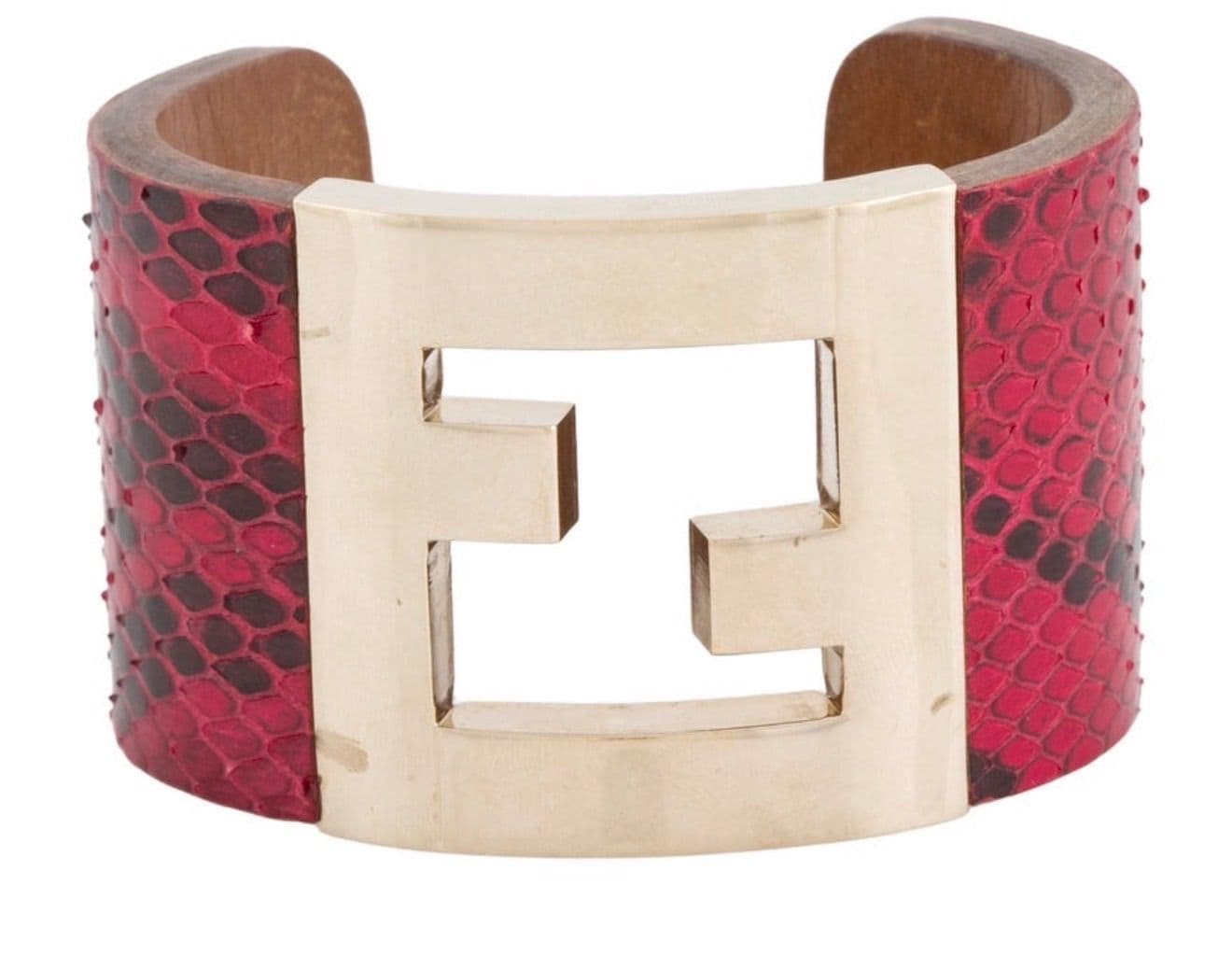 003. Fendi FF Logo Red and Black Snakeskin Cuff Bracelet