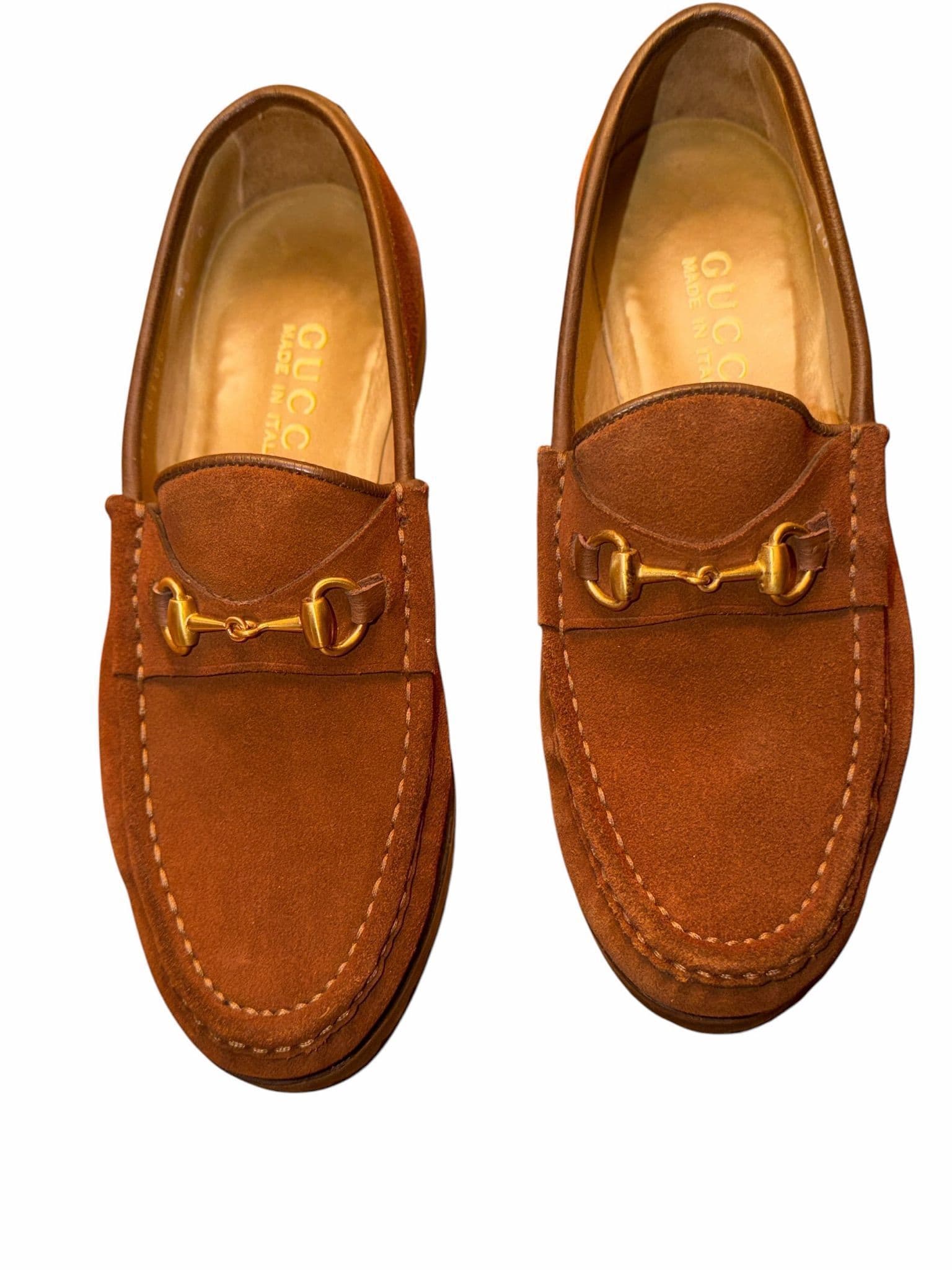 475. Gucci Horsebit Loafers sz 35 Brown Suede Leather Slip On Shoes Made in Italy