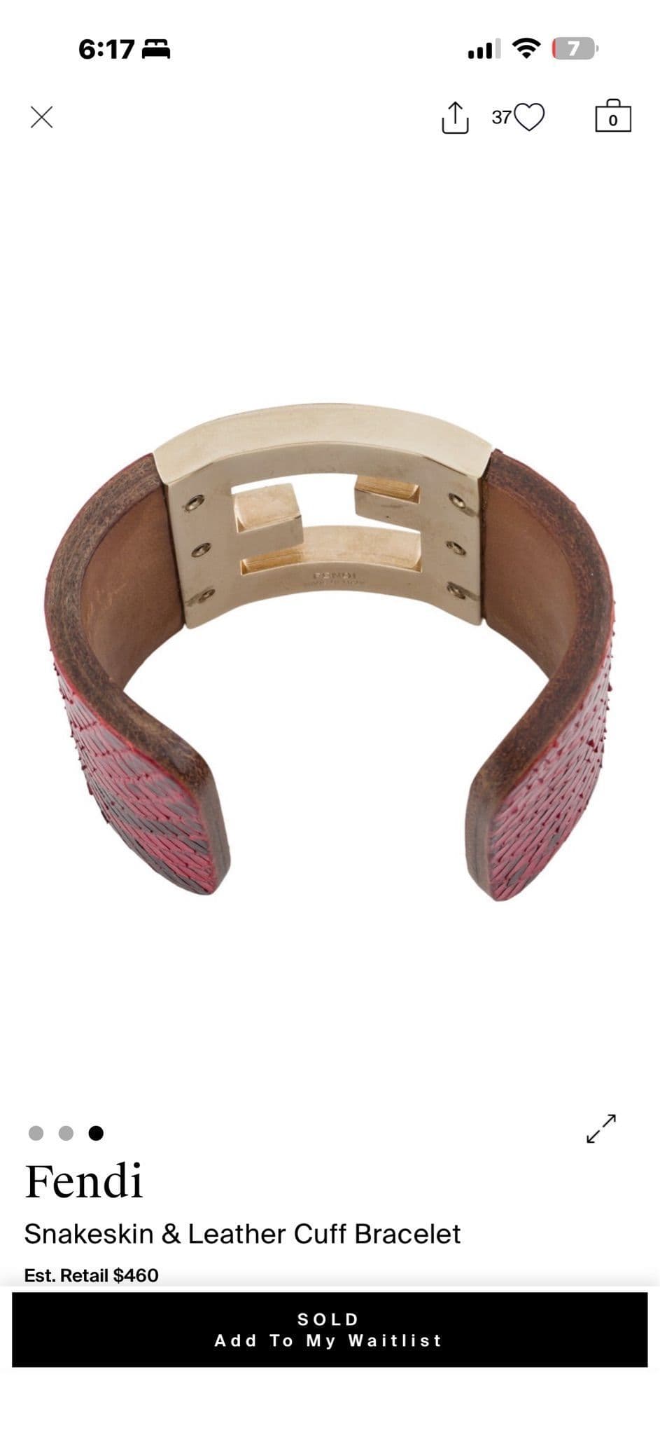003. Fendi FF Logo Red and Black Snakeskin Cuff Bracelet - Thumbnail 2