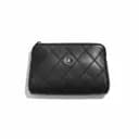 473. Chanel Black Quilted Leather Cosmetic Pouch Vanity Case CC Zip Pouch - Thumbnail 2