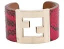 003. Fendi FF Logo Red and Black Snakeskin Cuff Bracelet - Thumbnail 5