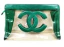 Chanel Green Lambskin and Clear Vinyl CC Cosmetic Case Gold Hardware, 1994-1996 - Thumbnail 5