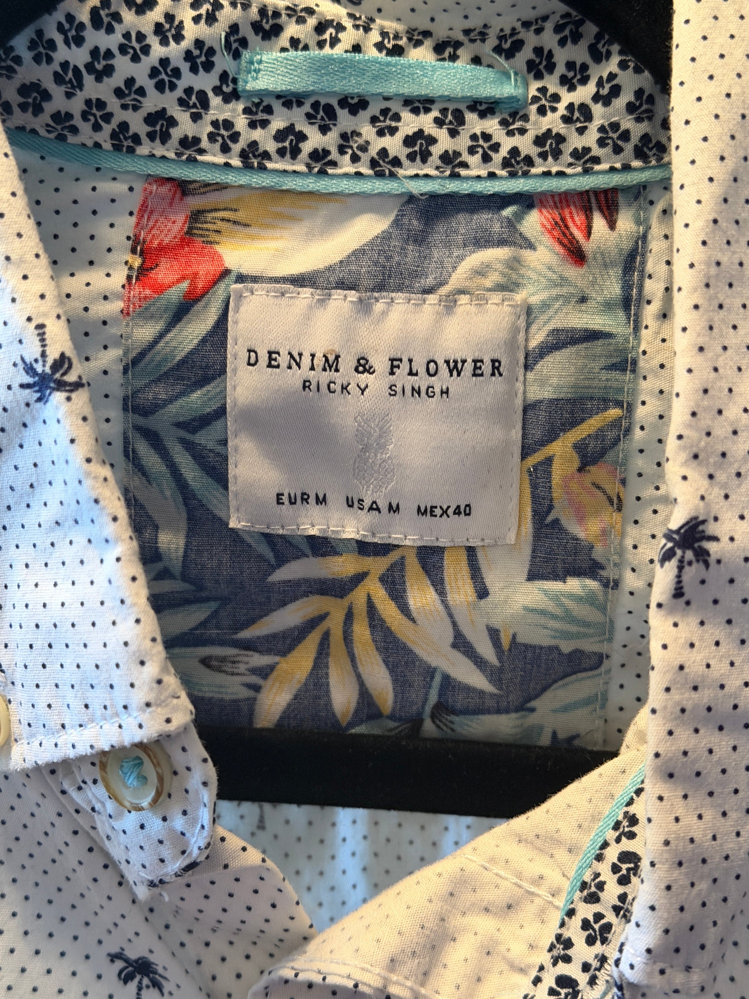 Denim & Flower Men's Palm Tree Print Short Sleeve Shirt M