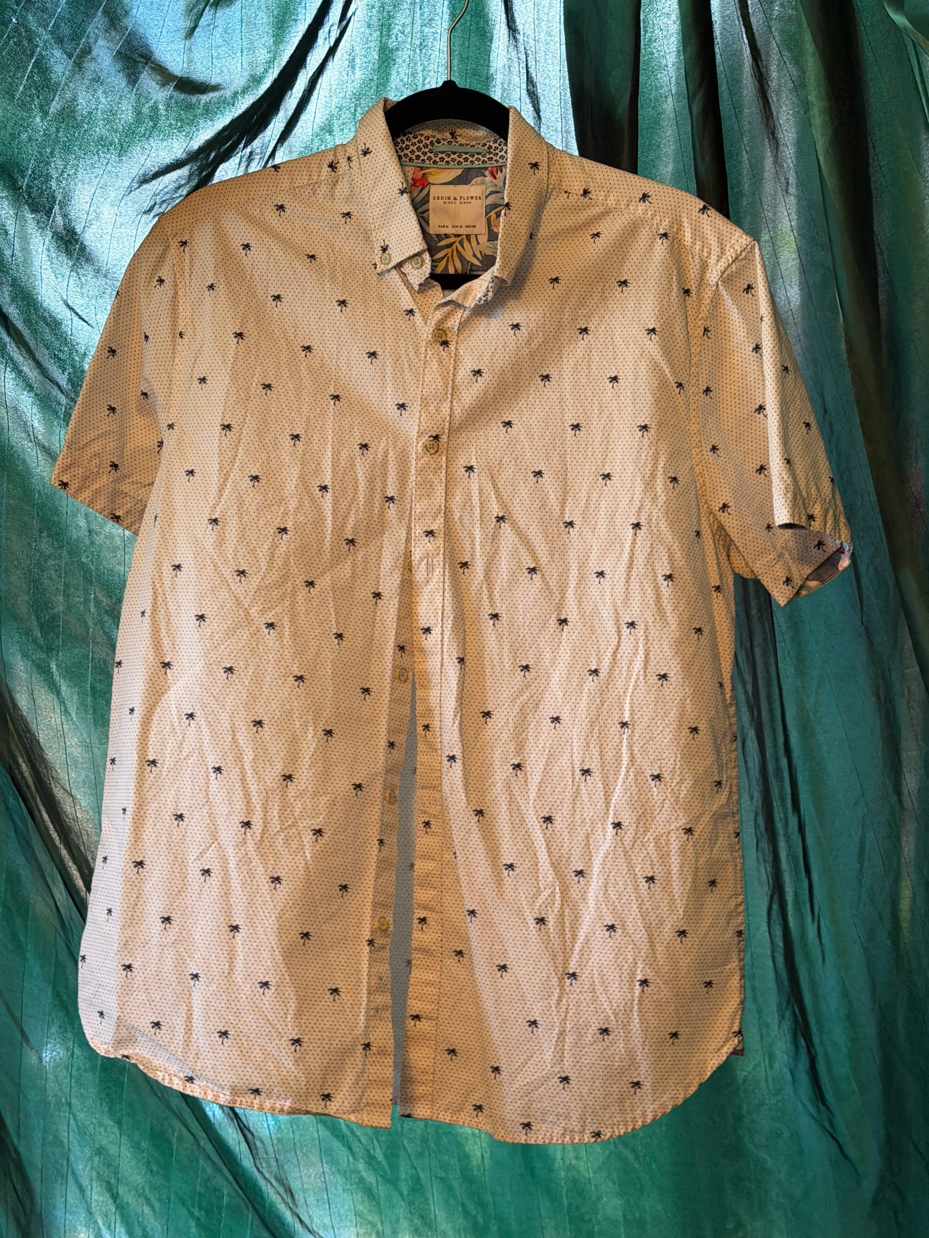 Denim & Flower Men's Palm Tree Print Short Sleeve Shirt M - Thumbnail 2