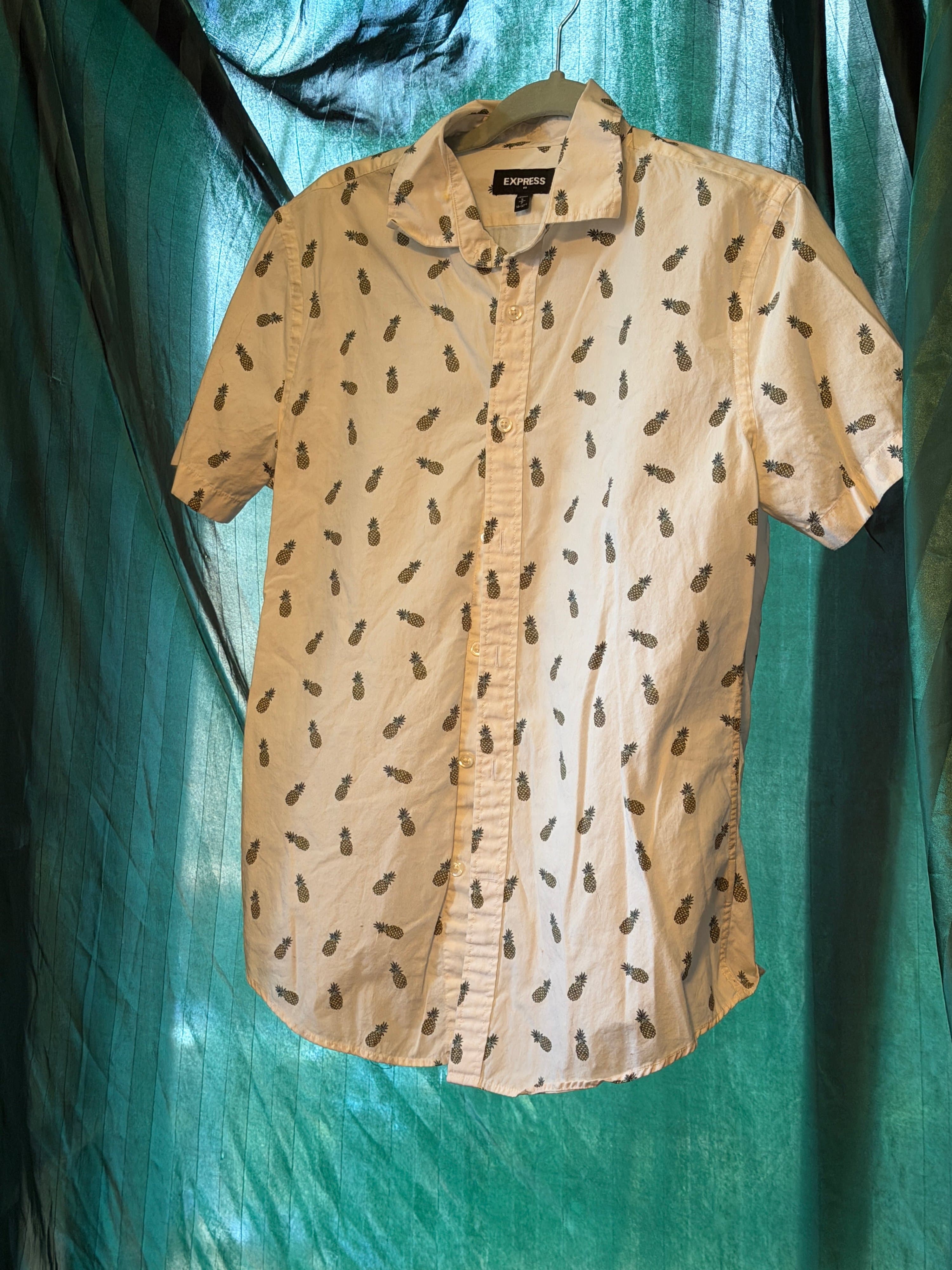 Express Pineapple Print Short Sleeve Shirt Size M