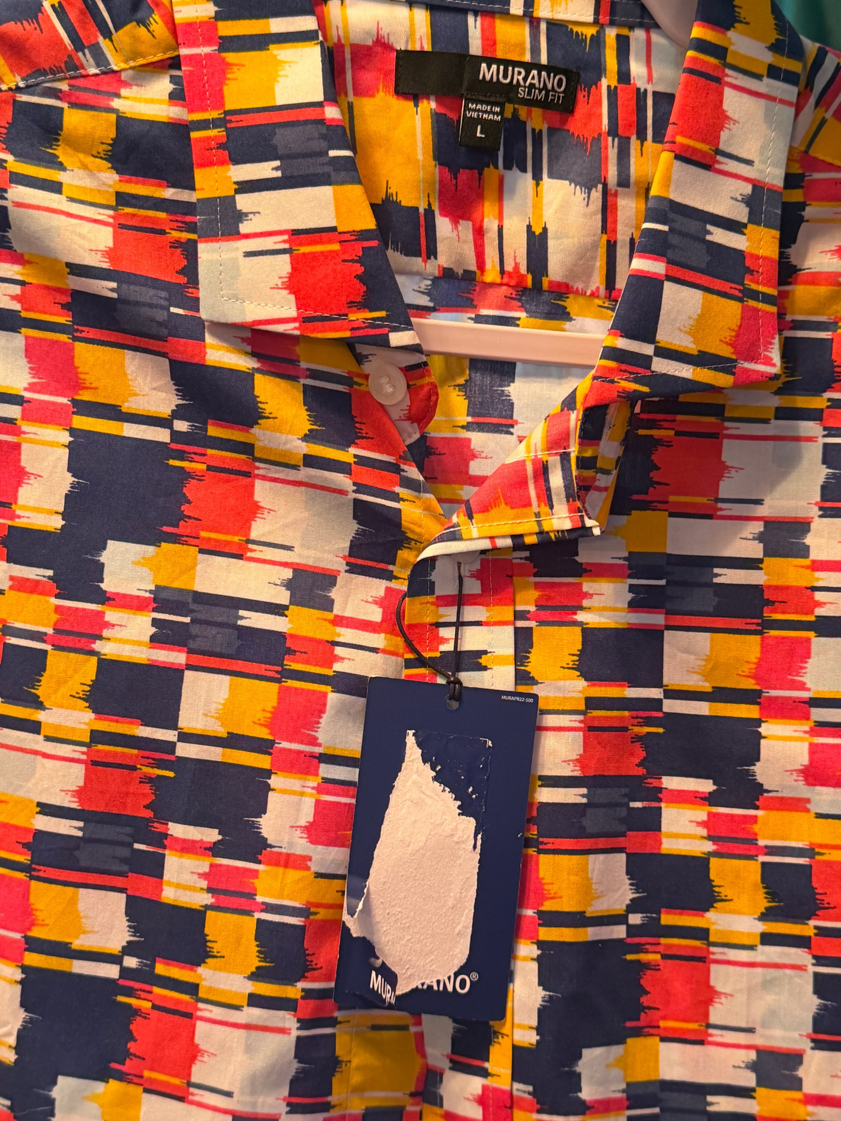 Murano Men's Short Sleeve Shirt Colorful Abstract Print - Thumbnail 3