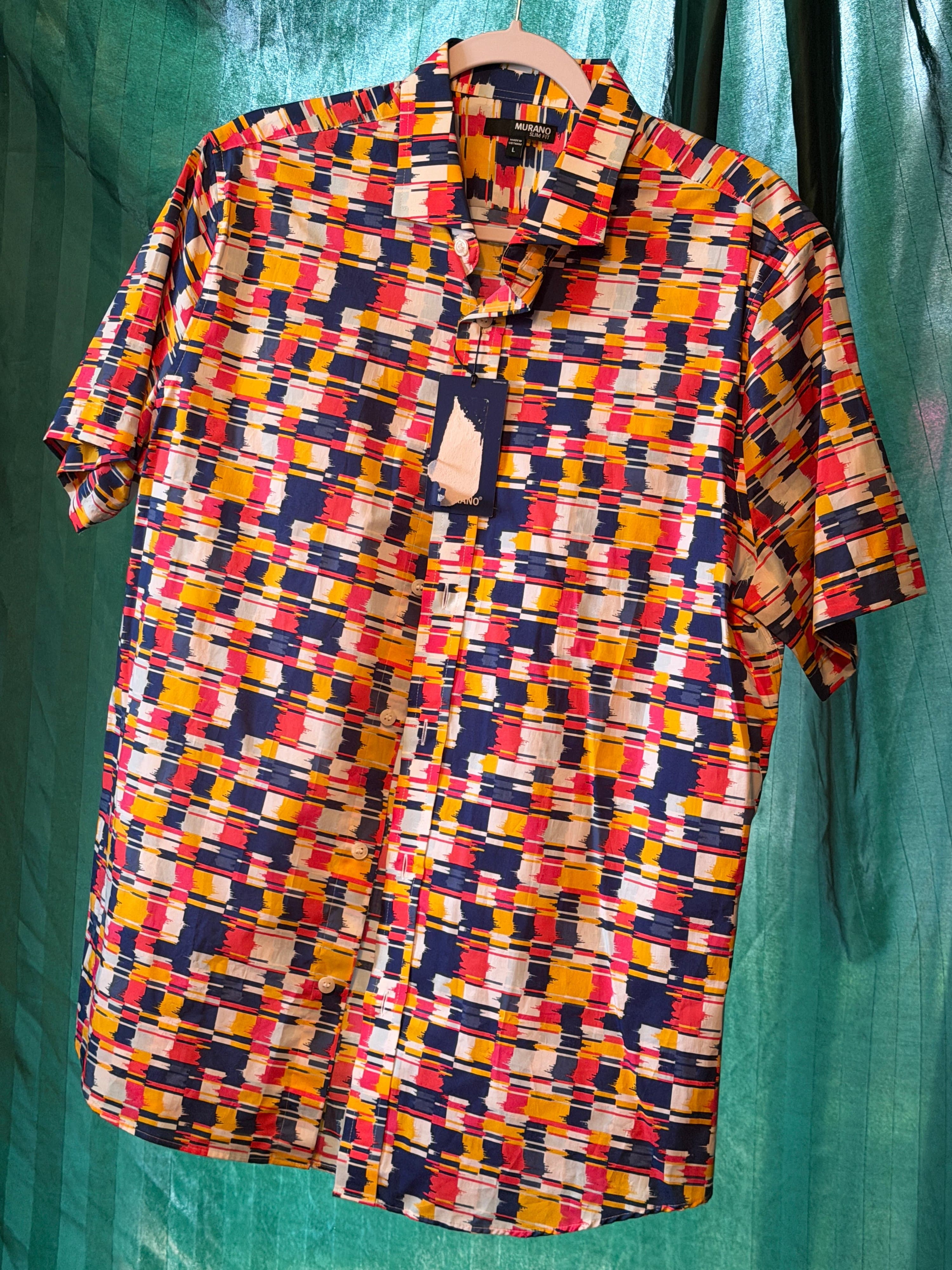 Murano Men's Short Sleeve Shirt Colorful Abstract Print