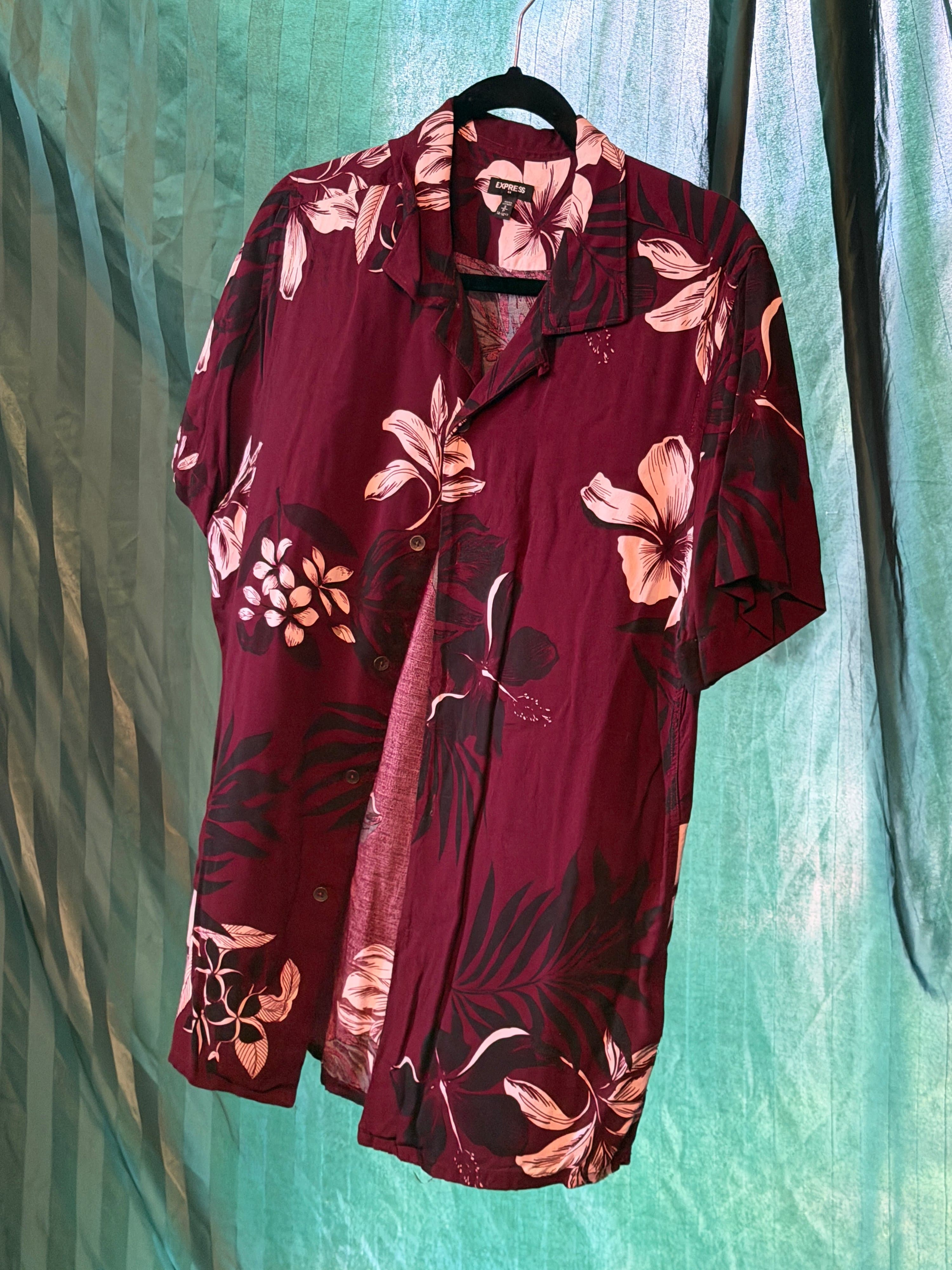 Express Men's Floral Hawaiian Shirt Short Sleeve