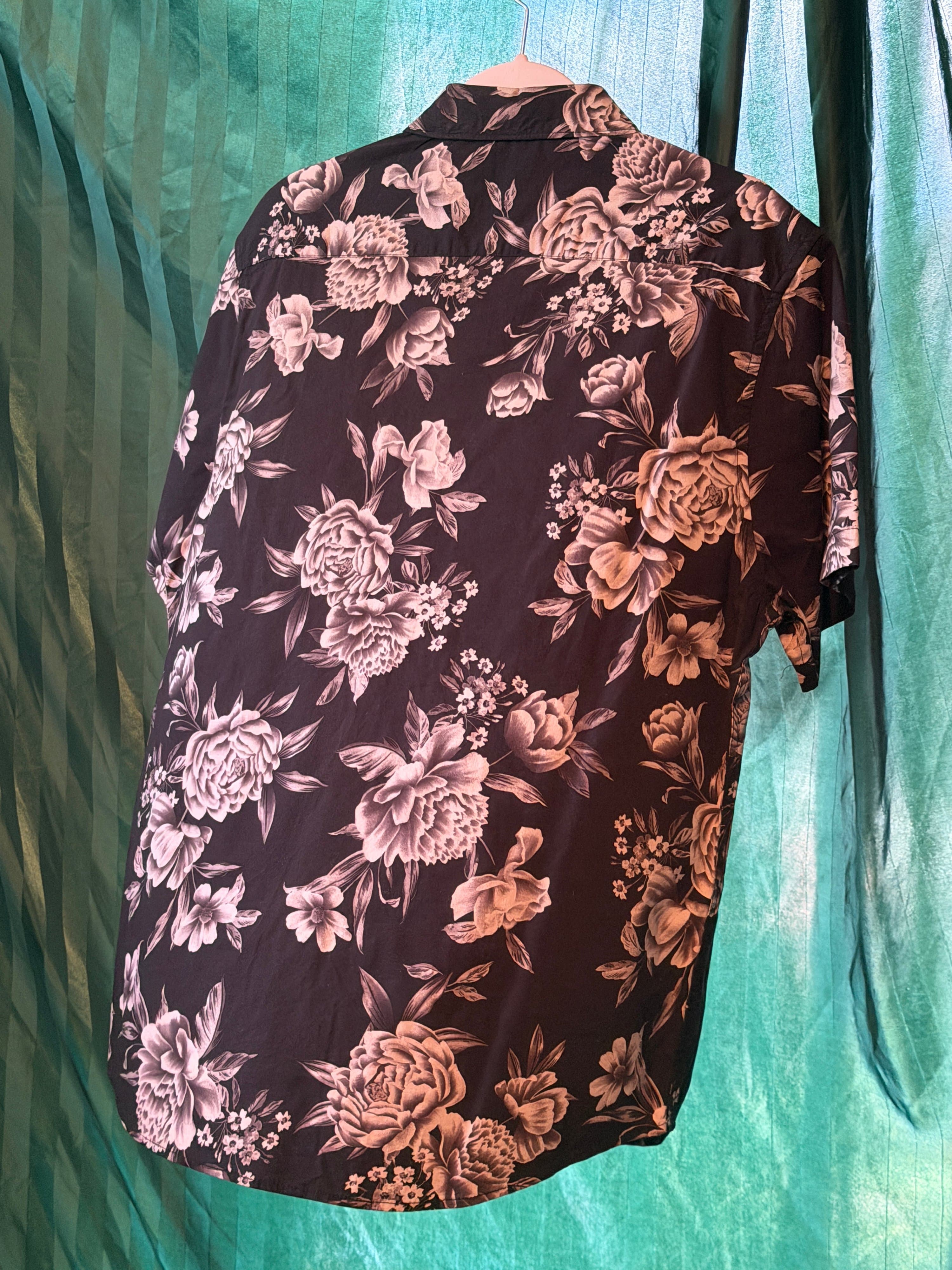 Double Flower Men's Floral Short Sleeve Shirt Size L - Thumbnail 2