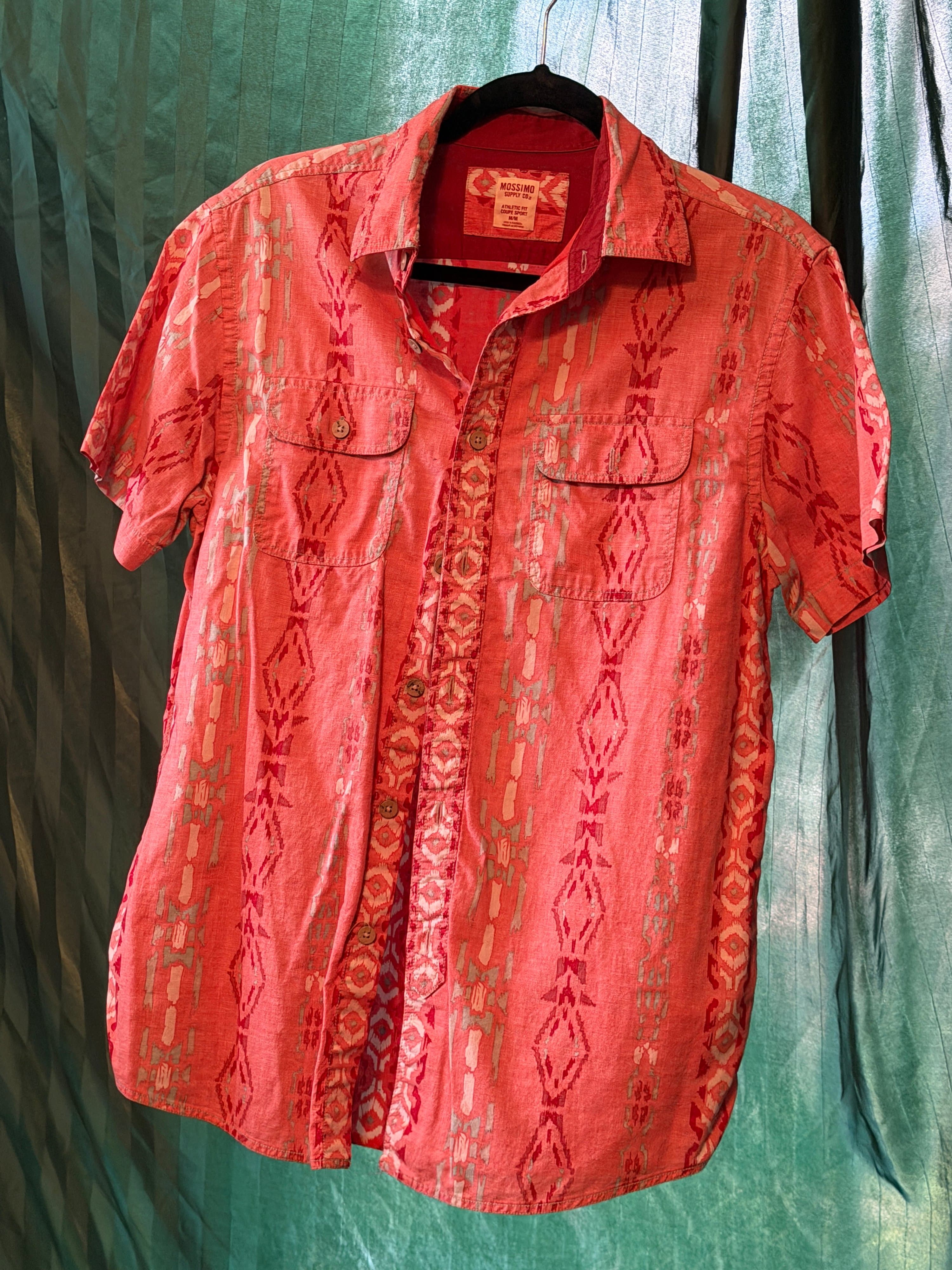 Mossimo Men's Red Aztec Print Short Sleeve Shirt Size M