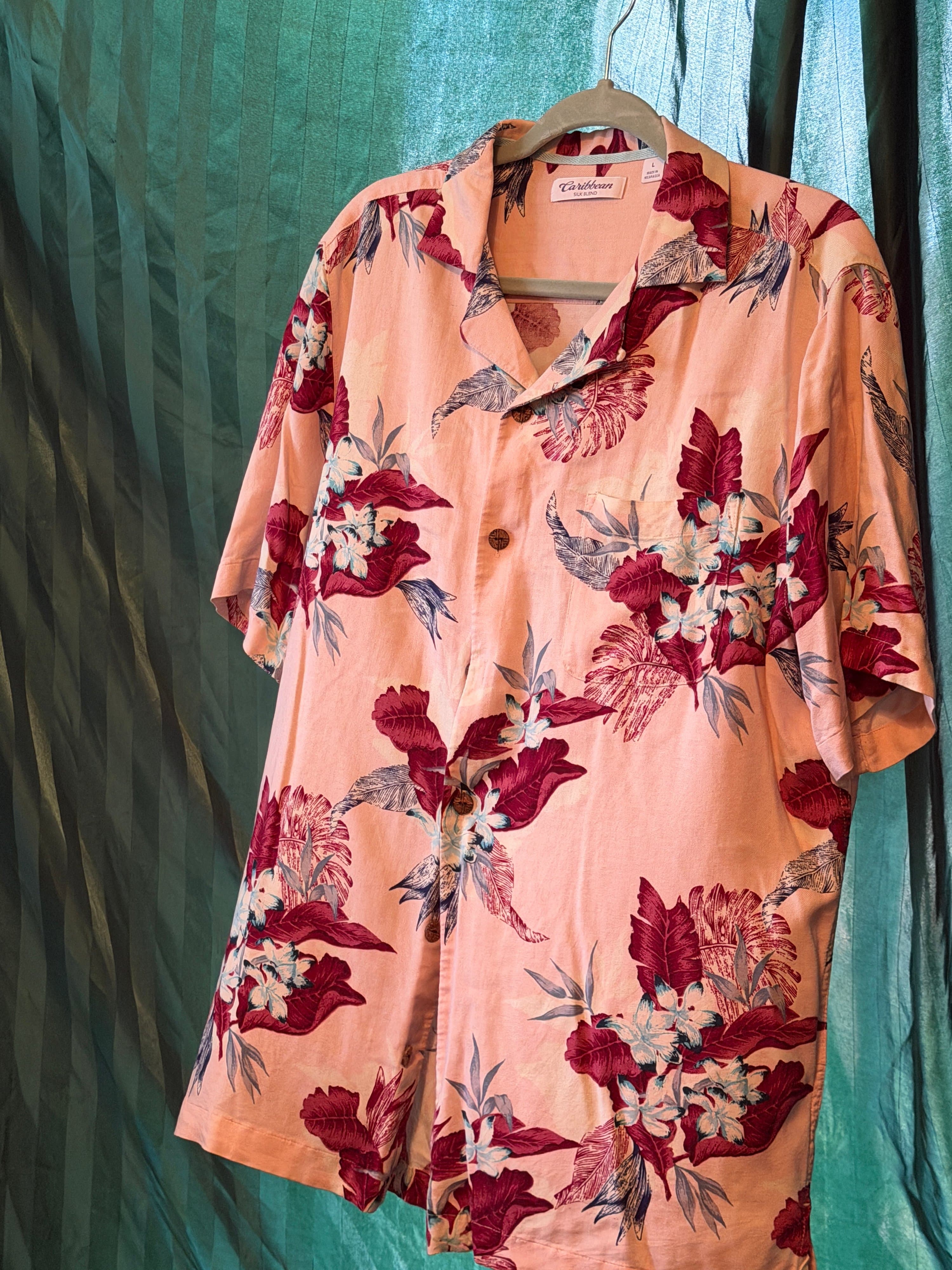 Caribbean Silk Blend Hawaiian Shirt Large - Thumbnail 6