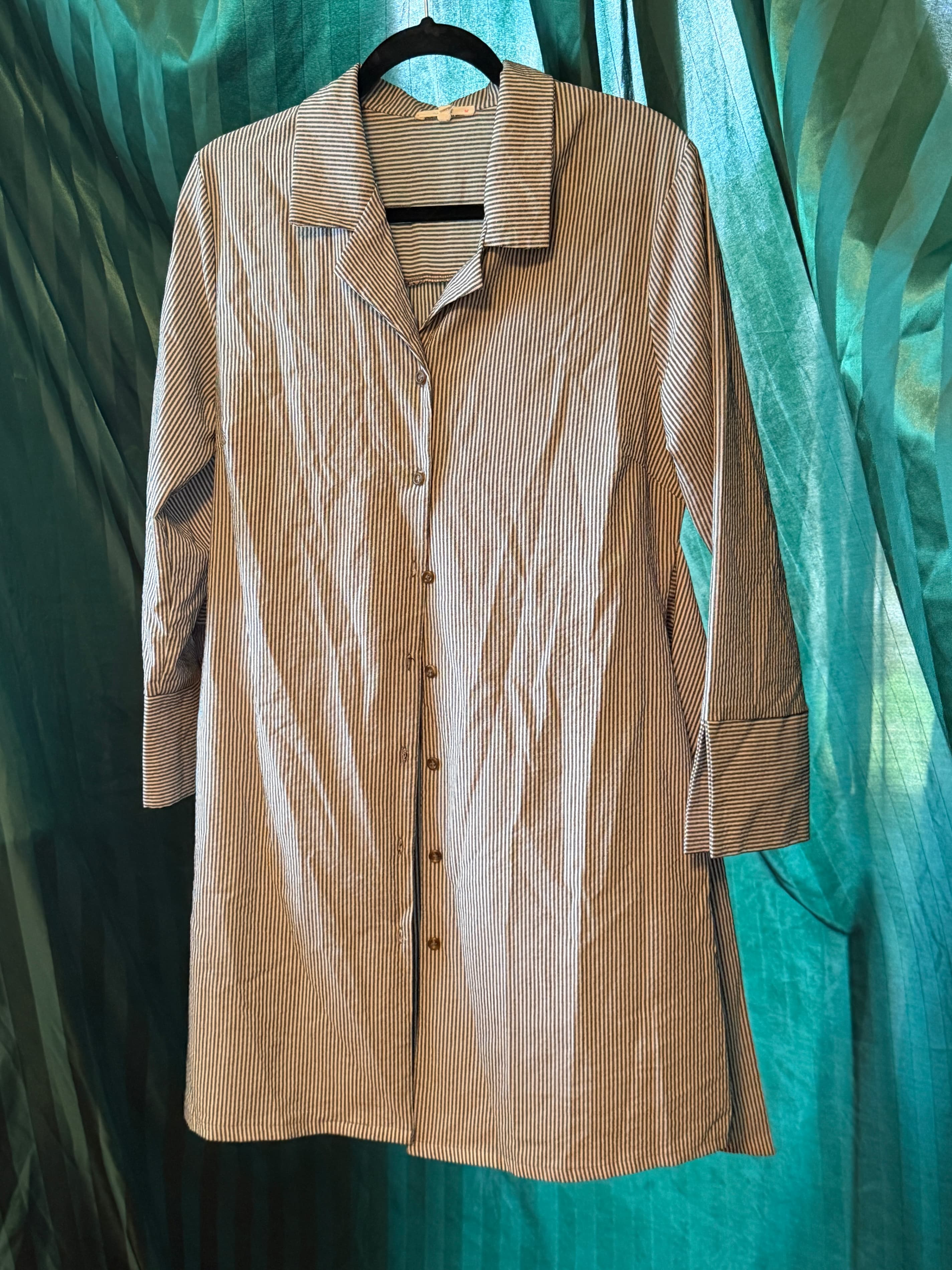 Le Lis Striped Shirt Dress with Tie Back, Large