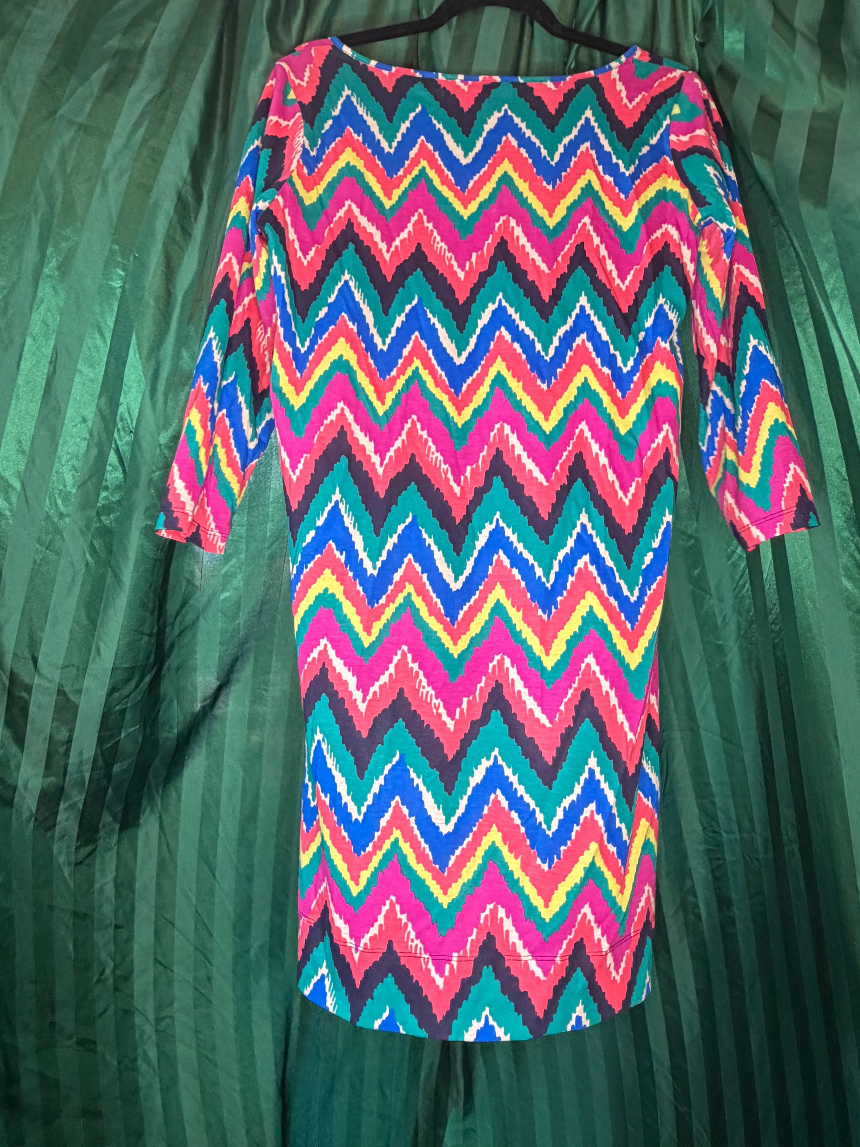 Lilly Pulitzer Gretchen Chevron Dress (2013) 3/4 Sleeve Mini Dress Size Small - Thumbnail 3