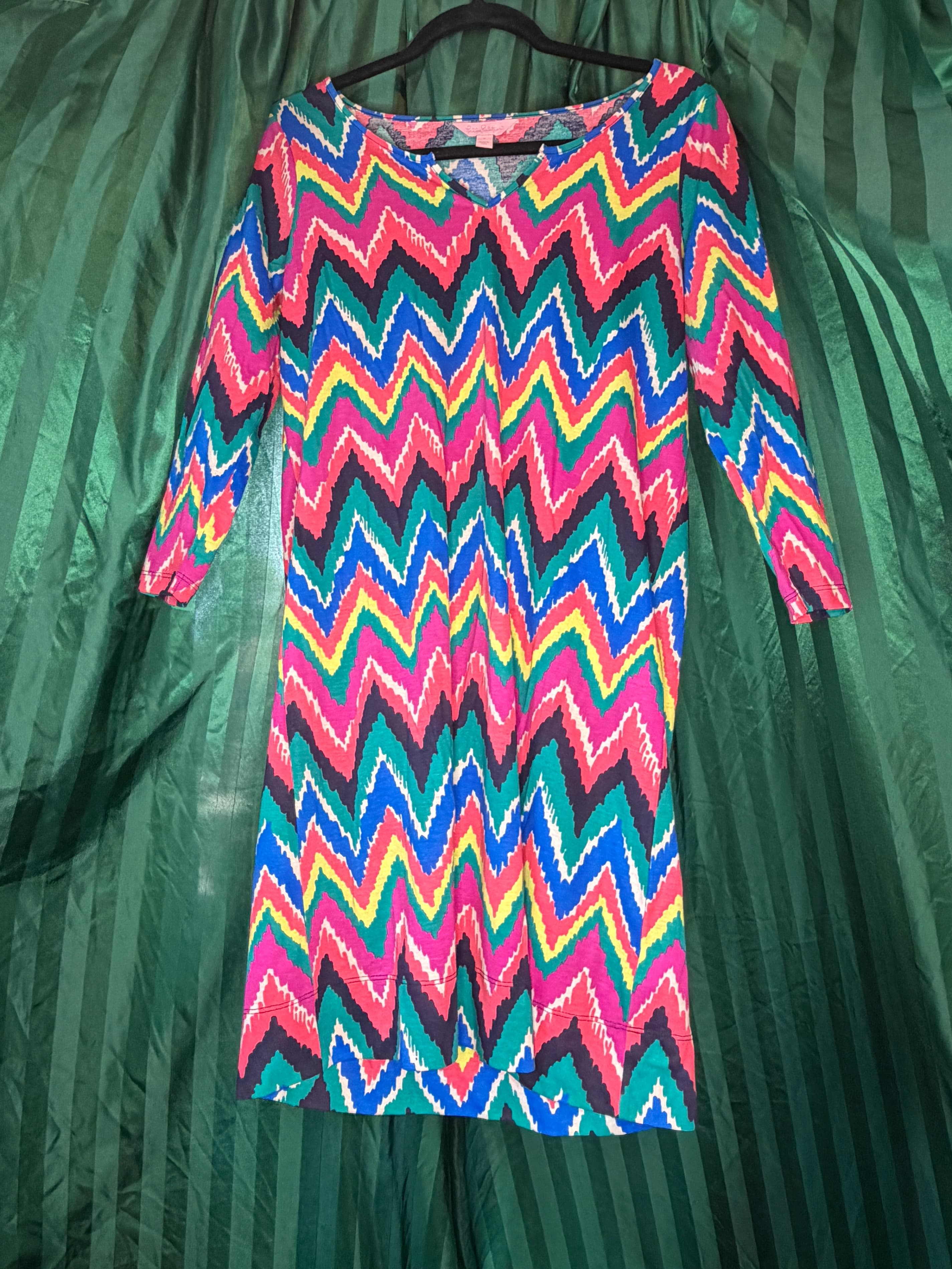 Lilly Pulitzer Gretchen Chevron Dress (2013) 3/4 Sleeve Mini Dress Size Small - Thumbnail 2