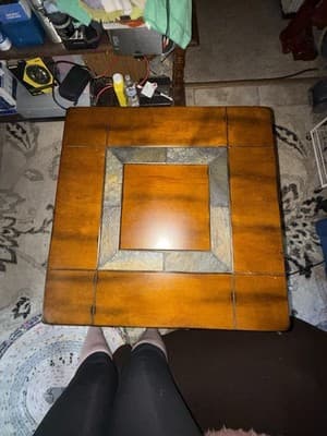 Square Brown Wood End/Side Table with Lower Shelf 24 1/2" x 24 1/2" x 25 1/2" - Thumbnail 3