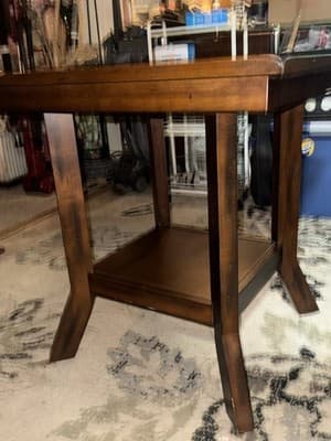 Square Brown Wood End/Side Table with Lower Shelf 24 1/2" x 24 1/2" x 25 1/2" - Thumbnail 2